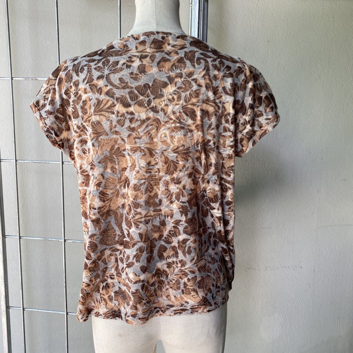 Issey Miyake Plantation Brown Leaf Print Short Sleeve Blouse Size M / US 6-8 / IT 42-44 - 17 Thumbnail