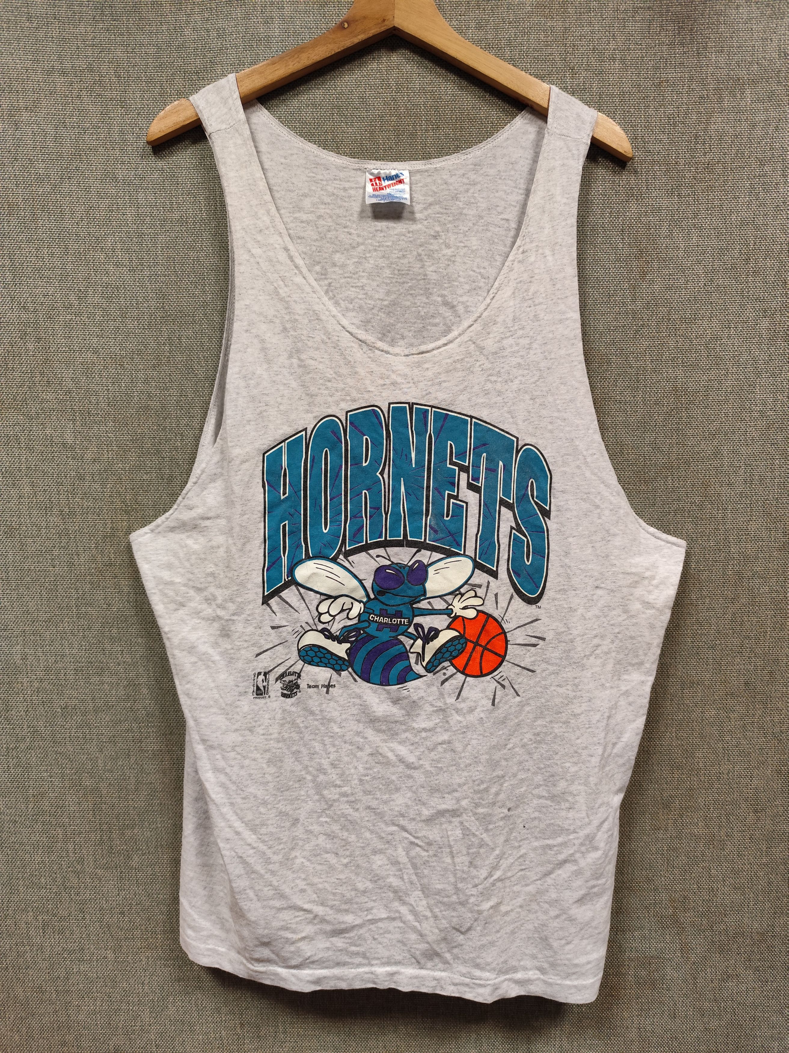 Hanes × NBA × Vintage Vintage 90s Charlotte Hornets NBA Tank Tops Size US XL / EU 56 / 4 - 1 Thumbnail