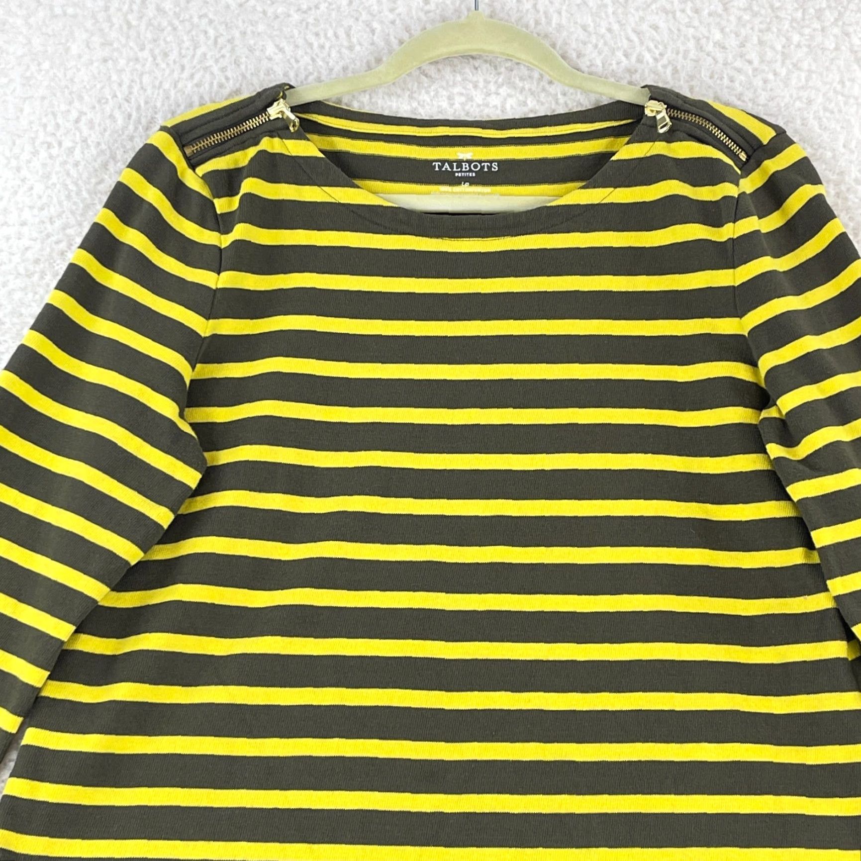 Talbots Talbots Petites Shirt Womens PL Yellow Striped Long Sleeve Pullover Knit Shirt Size L / US 10 / IT 46 - 3 Thumbnail
