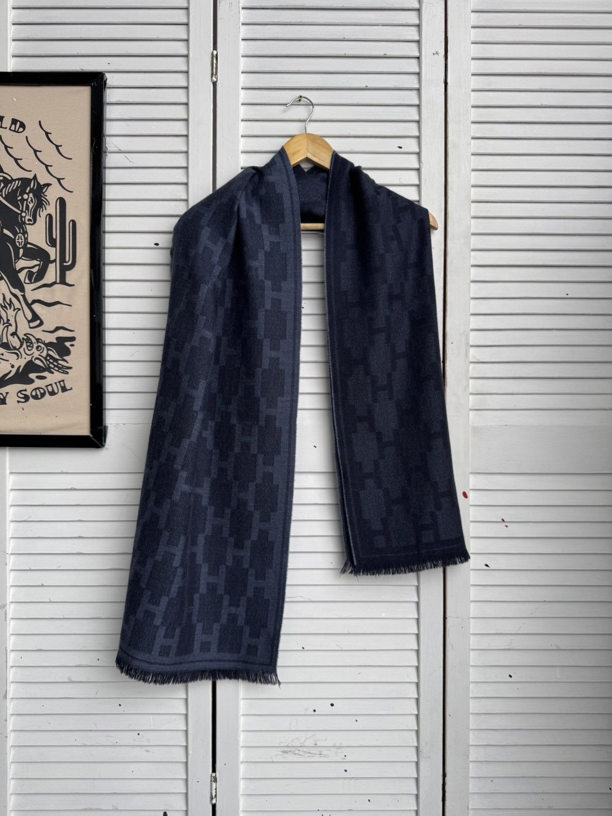 Hackett Hackett London Wool Long Scarf Navy Logo Pattern Size ONE SIZE - 7 Thumbnail