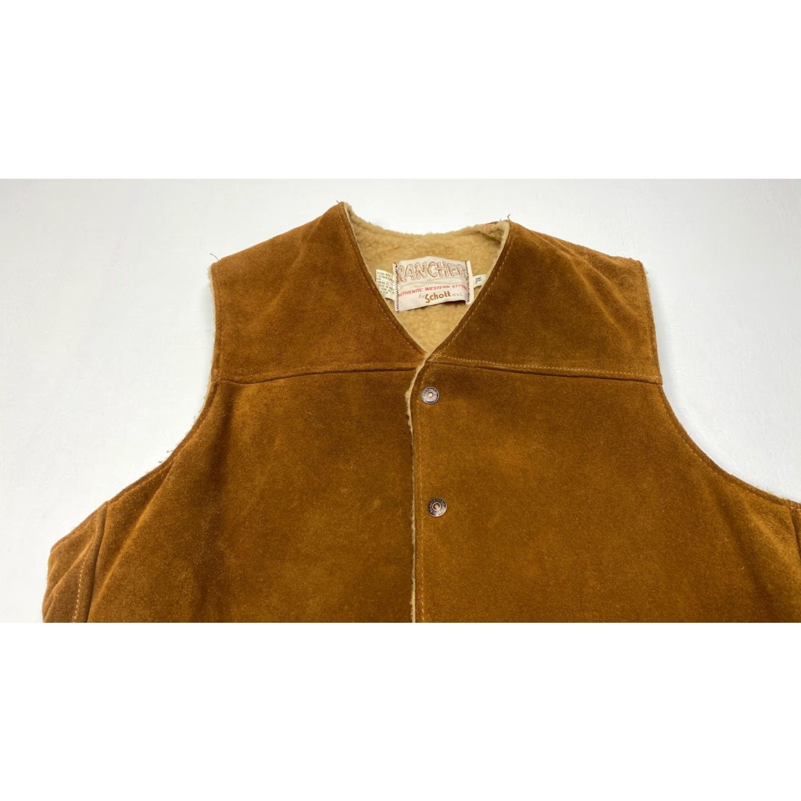 Schott VINTAGE Schott Bros Rancher Vest Mens XL Suede Sherpa Lined Western 70s Biker Size US XL / EU 56 / 4 - 5 Thumbnail