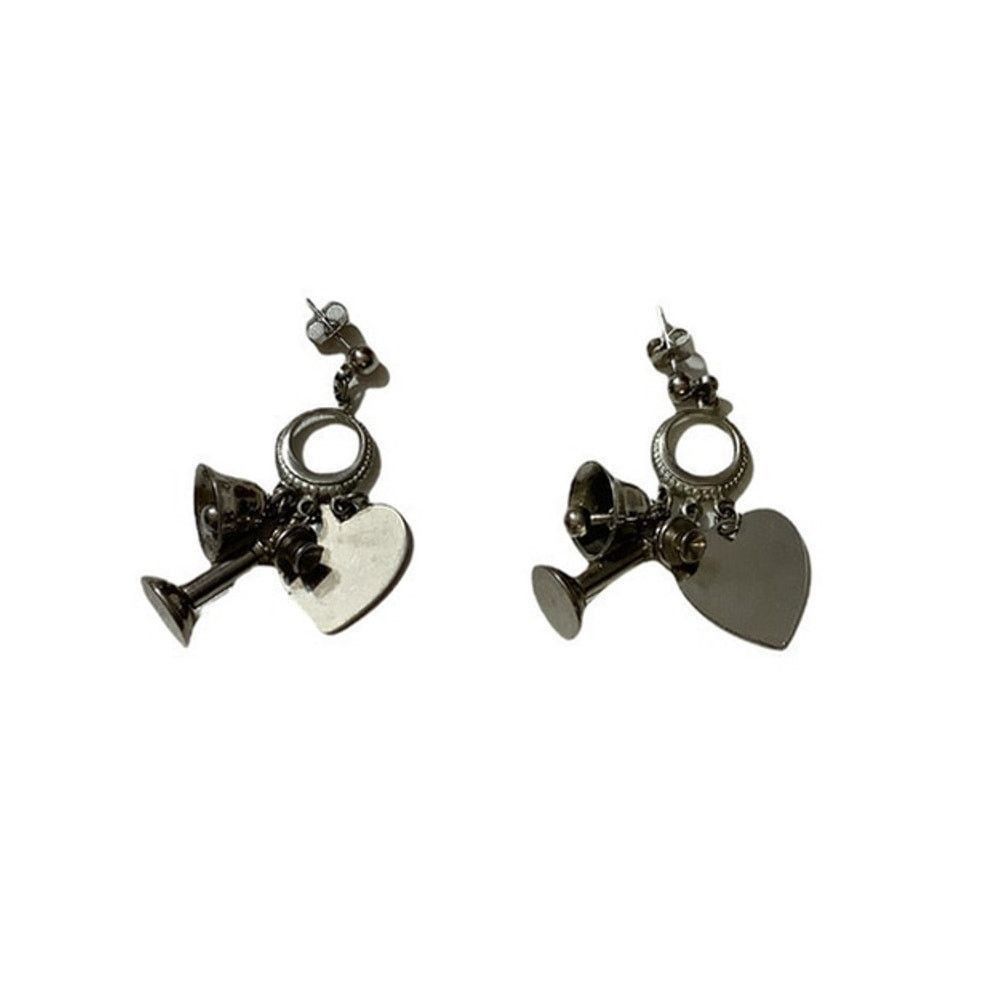 Vintage Romantic Silver Wine Glass Heart Drop Earrings Size ONE SIZE - 2 Thumbnail