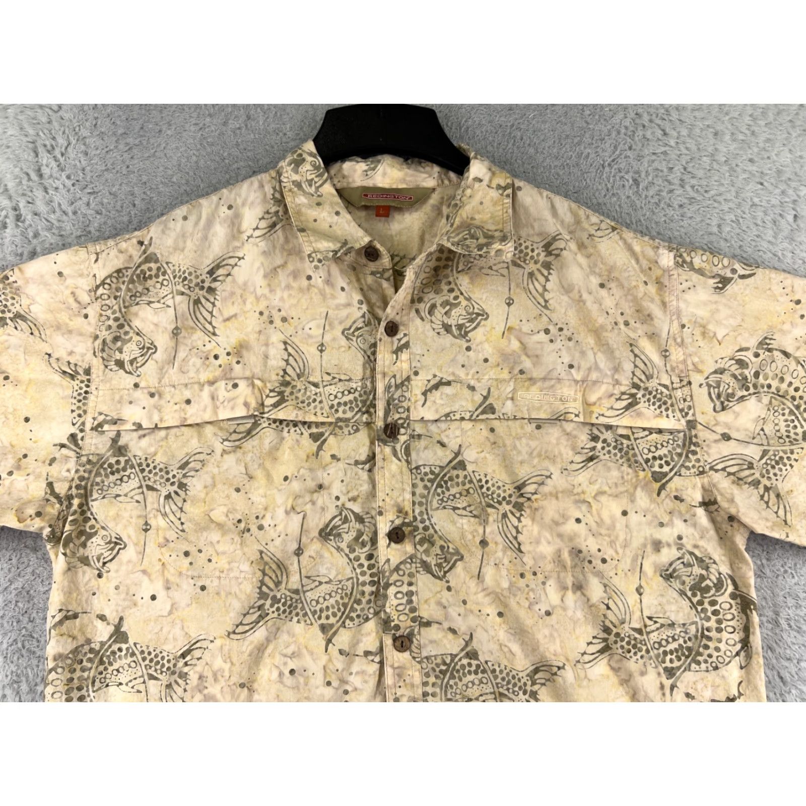 Altamont Altamont Shirt Adult Large Beige Fish Hawaiian All Over Print Short Sleeve Button-Up Mens Regular Size Large Beige Fish Hawaiian Pattern 90s Theme? Size US L / EU 52-54 / 3 - 4 Thumbnail