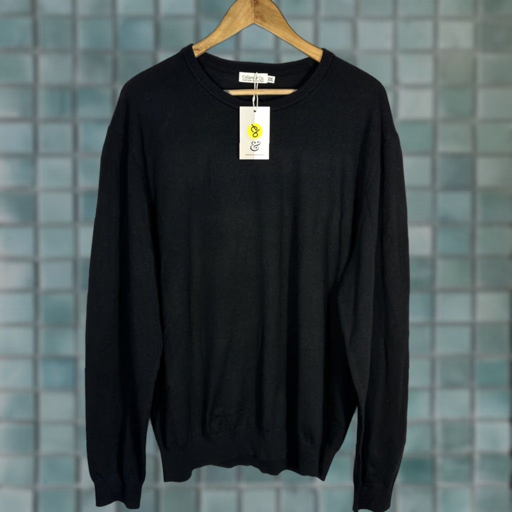 Collars & Co Sweater Mens XXL Black Australian Merino Wool Crewneck Pullover
