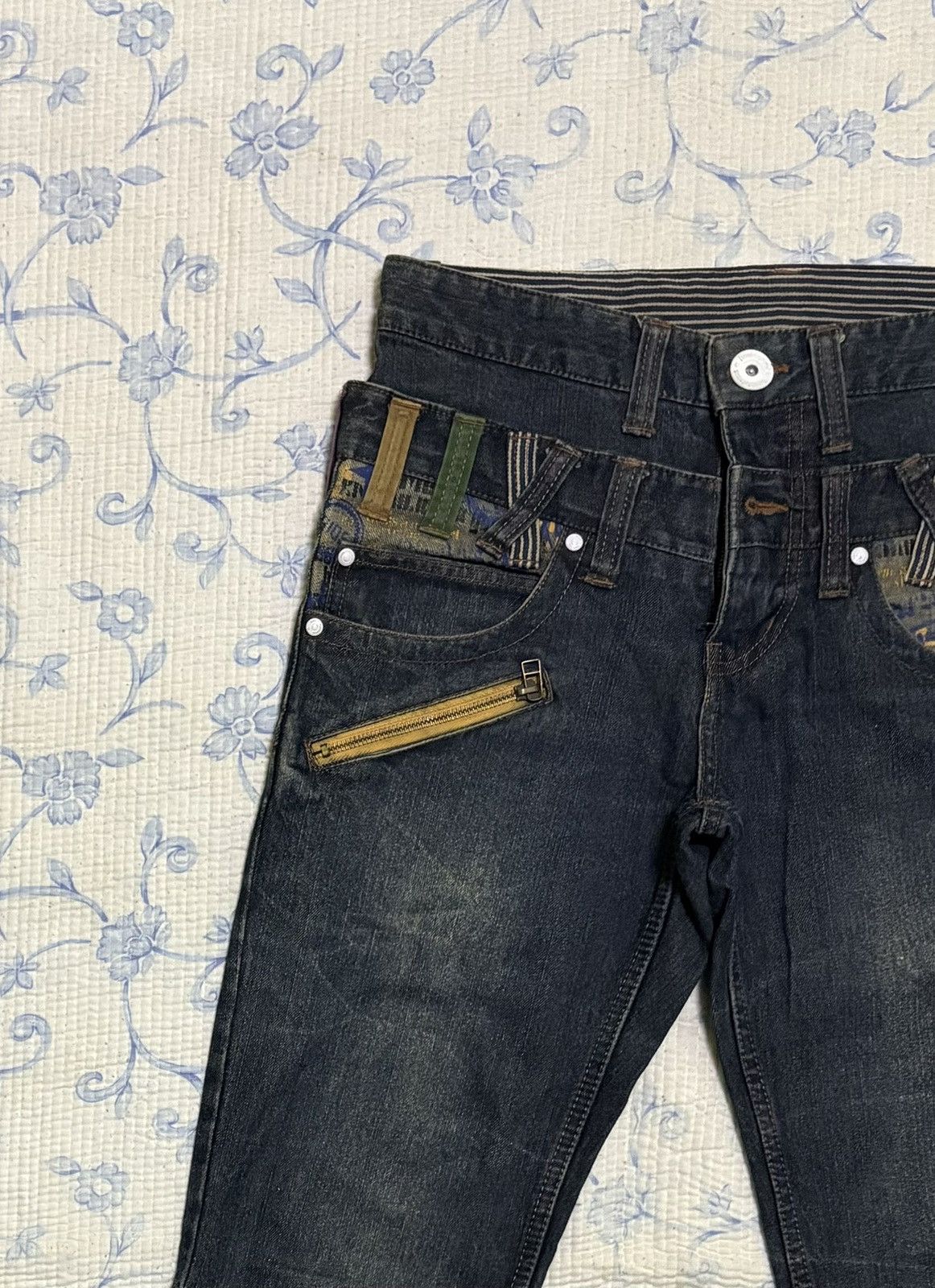 Japanese Brand Japanese Doublefocus Double Waist Jeans Low Flared Denim Size US 31 - 5 Thumbnail