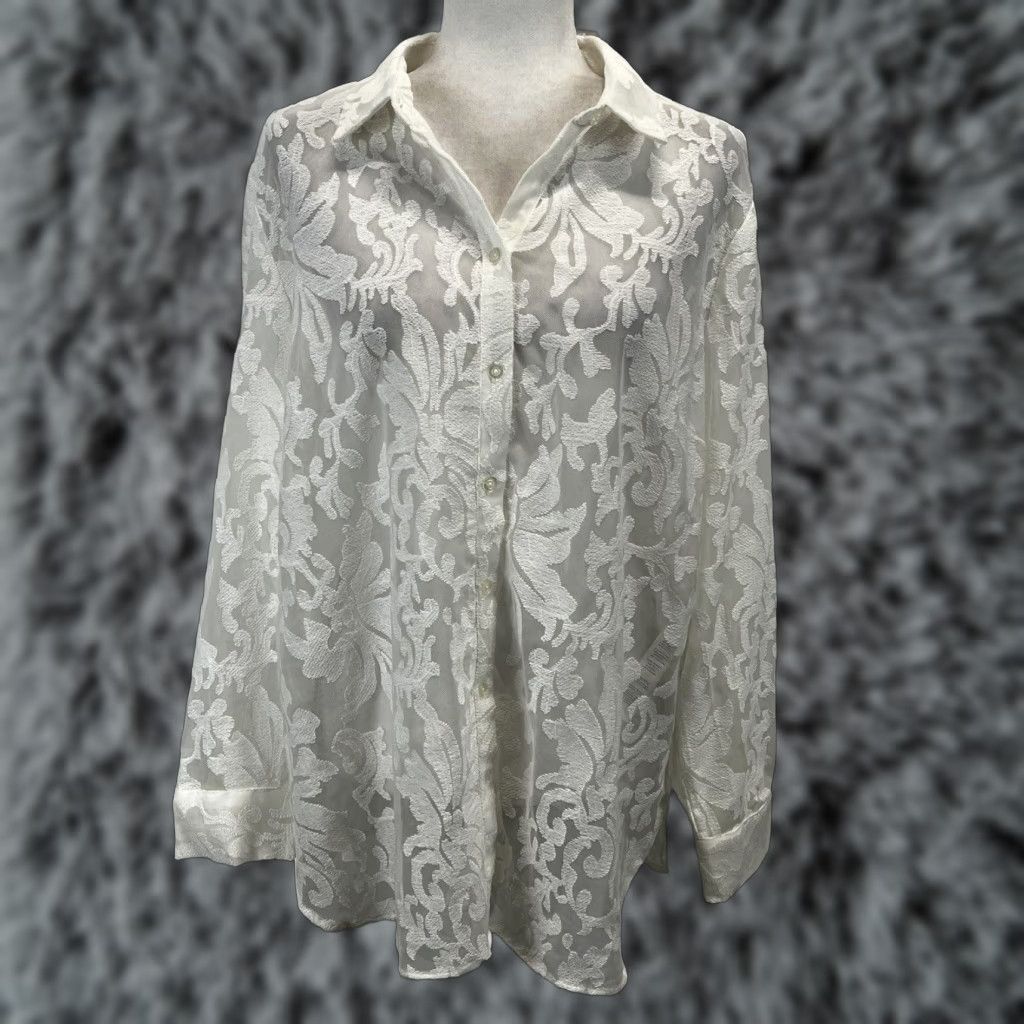 Vintage VINTAGE Chicos Women's Blouse Shirt Long Sleeve Collared Button-Up Sheer Ivory Size 2 Size XS / US 0-2 / IT 36-38 - 1 Thumbnail