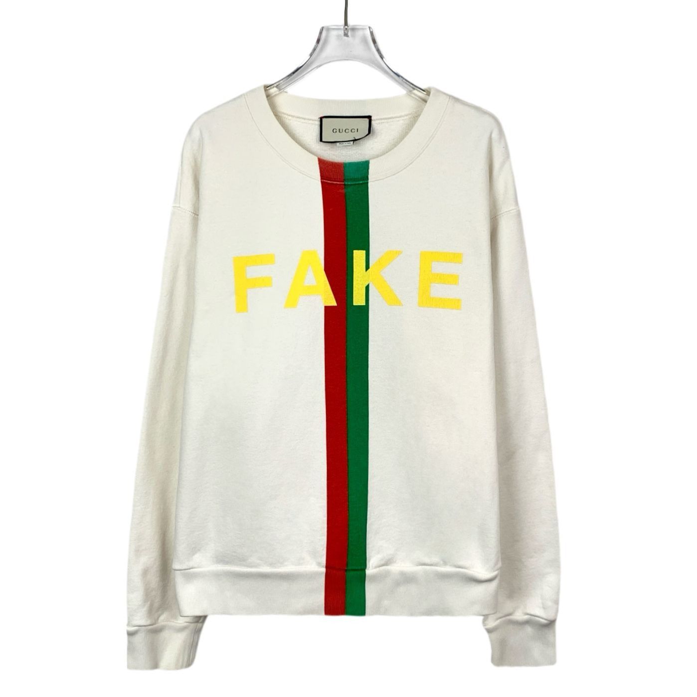 Gucci Gucci Beige "FAKE" Print Cotton Long-Sleeved Sweatshirt Roun Size S / US 4 / IT 40 - 1 Thumbnail