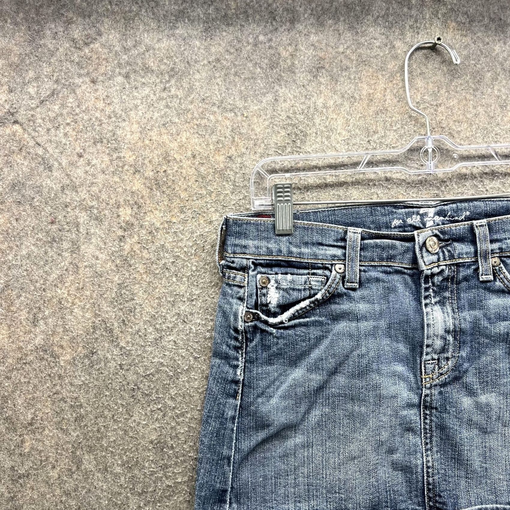 7 For All Mankind VINTAGE 7 For All Mankind Skirt Womens 26 Blue Denim Frayed Raw Hem Stretch Mini Size 26" / US 2 / IT 38 - 7 Thumbnail