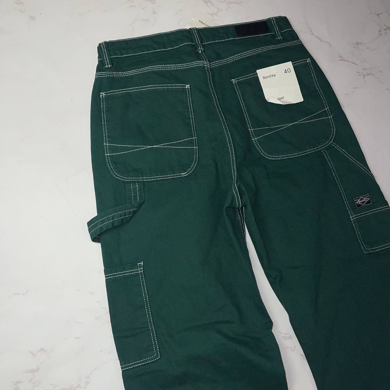 Vintage Bershka straight dark green cargo jeans Work style Carhartt Size US 40 / EU 56 - 9 Thumbnail