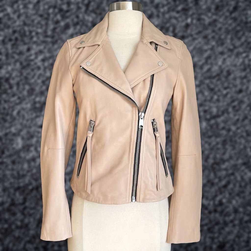 Allsaints AllSaints Dalby Leather Biker Jacket Women US 4 Pale Pink Size S / US 4 / IT 40 - 1 Thumbnail