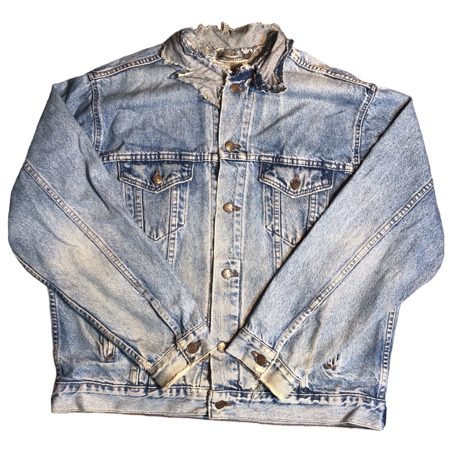 Levi's VINTAGE Levi's Denim Jacket Western USA Distressed Light Blue L Men Collared 80s 90s Style Jacket Size US L / EU 52-54 / 3 - 2 Thumbnail