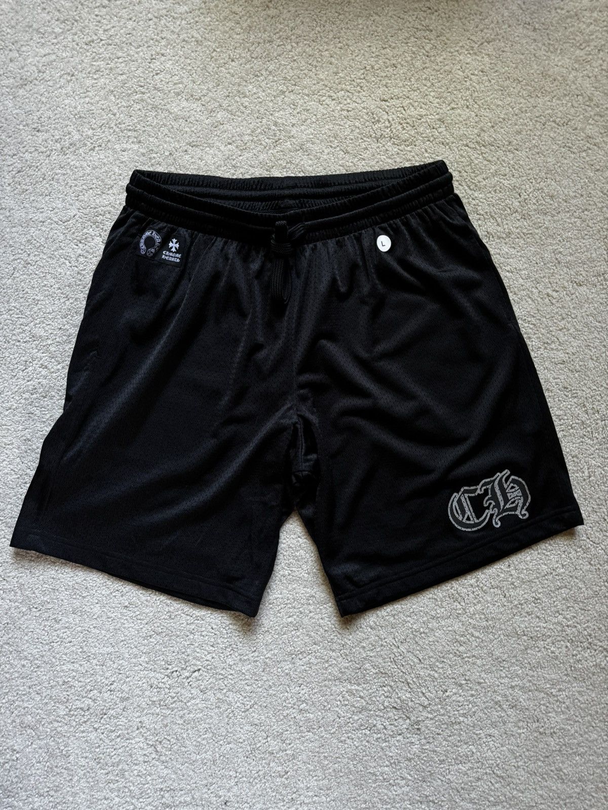 image of Size L Chrome Hearts Mesh Varsity Shorts in Black, Men's