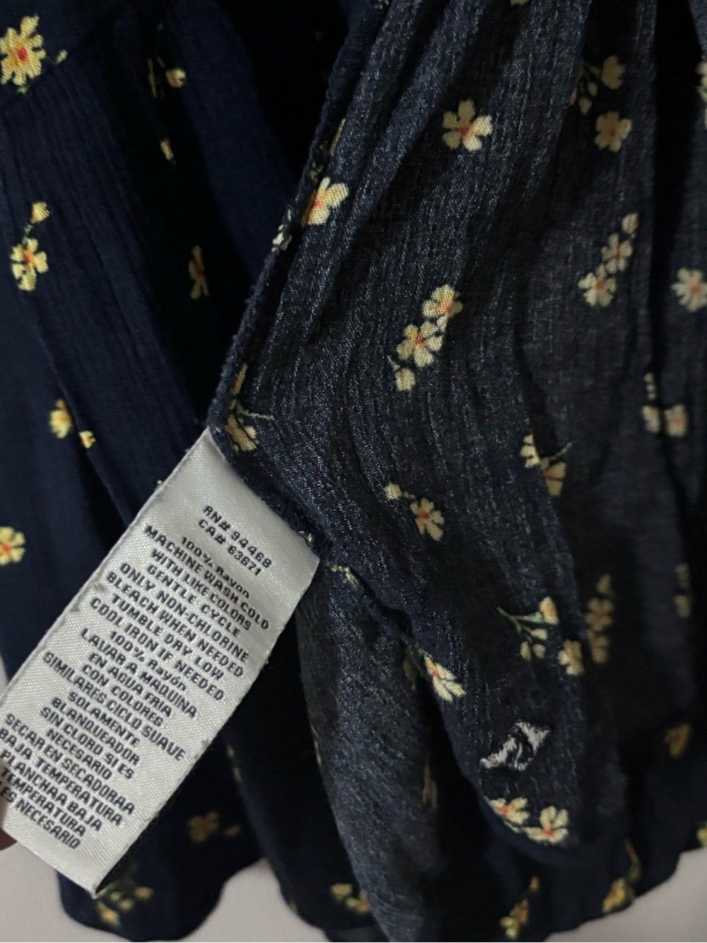Sperry Sperry Navy Blue Yellow Floral Tiered Dress Bell Sleeves Size M / US 6-8 / IT 42-44 - 5 Thumbnail
