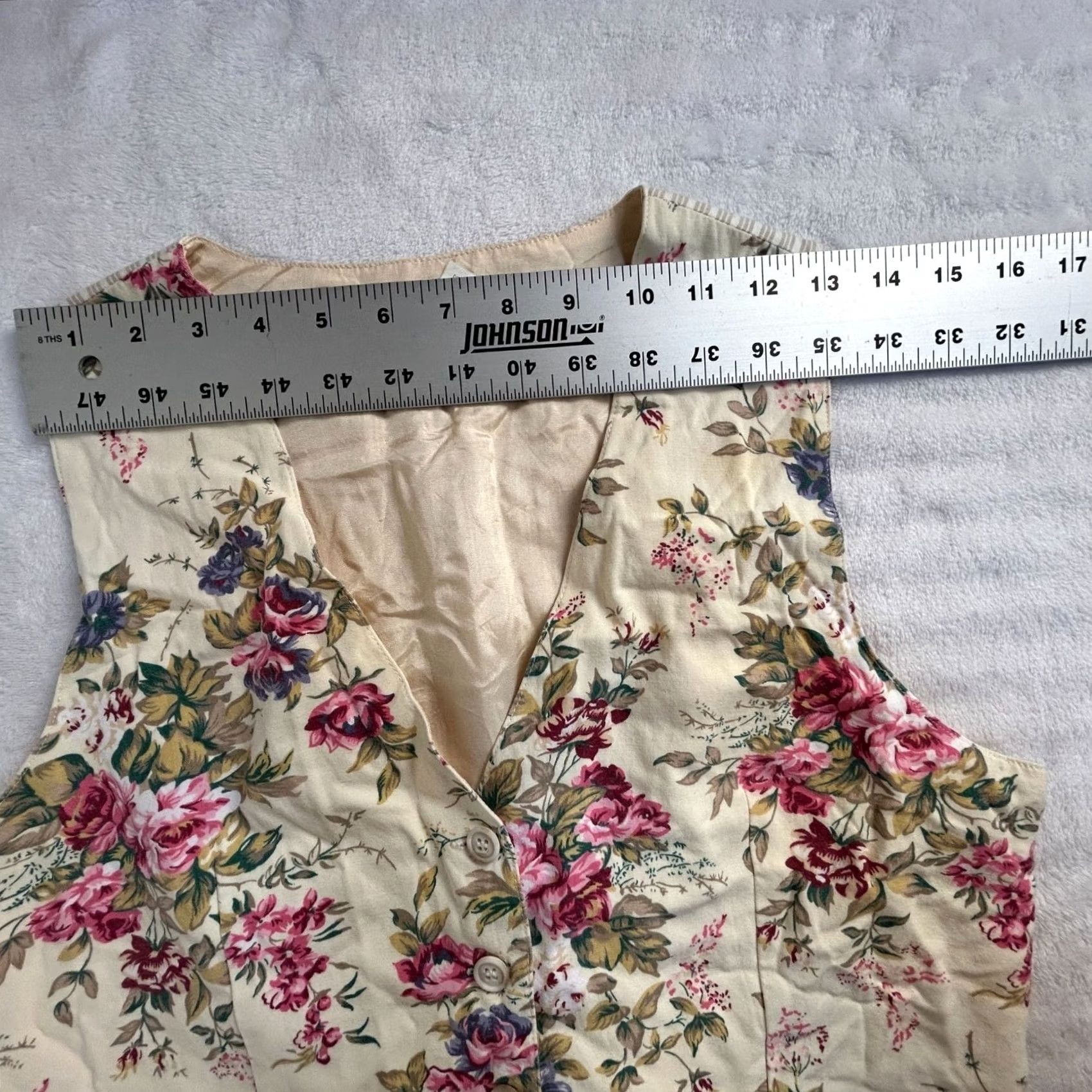 Talbots Talbots Womens V-Neck Floral Vest Medium Beige Striped Back Lightweight Pockets Size M / US 6-8 / IT 42-44 - 4 Thumbnail