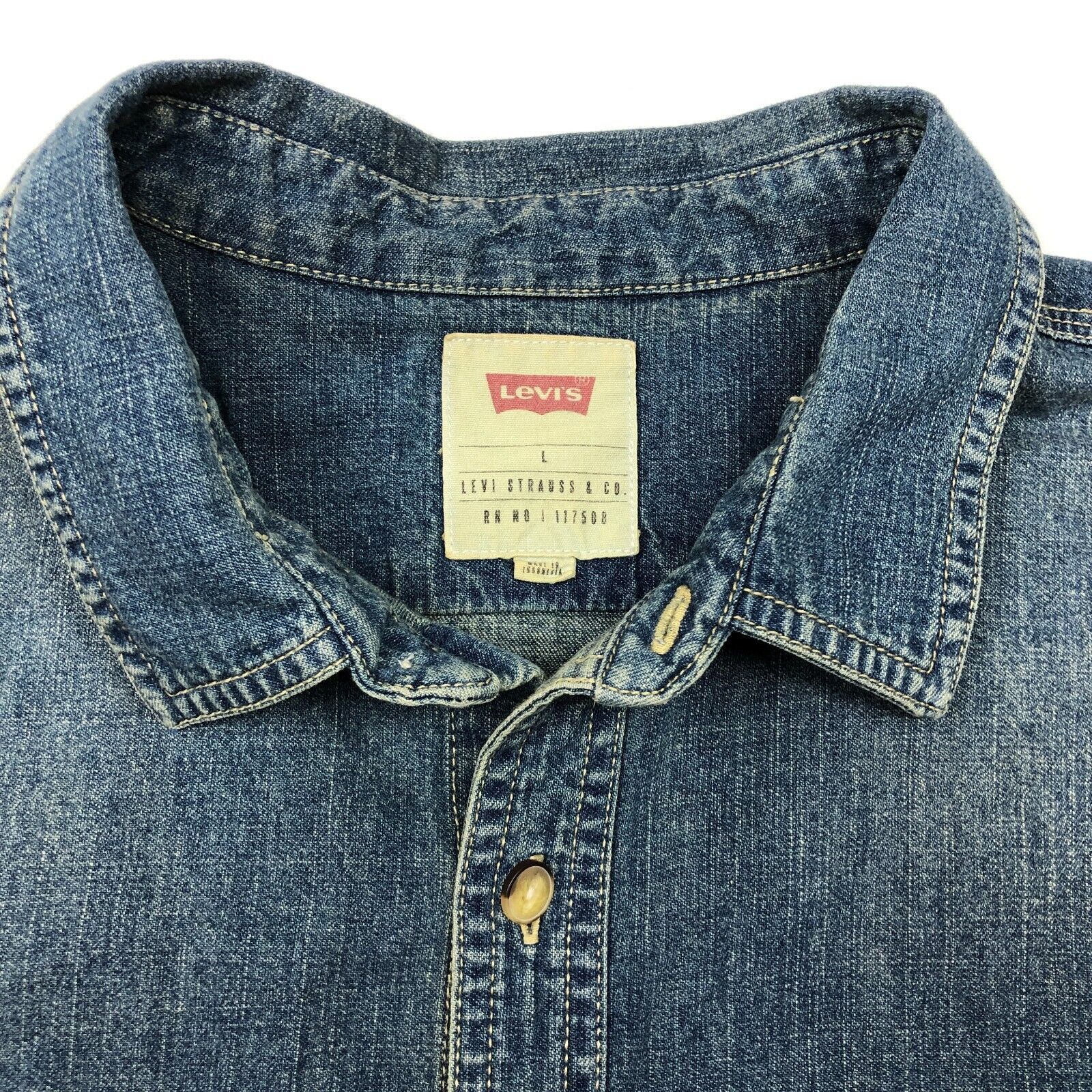 Levi's Levis Button Up Blue Western Long sleeve Button Up Shirt Size US L / EU 52-54 / 3 - 3 Thumbnail