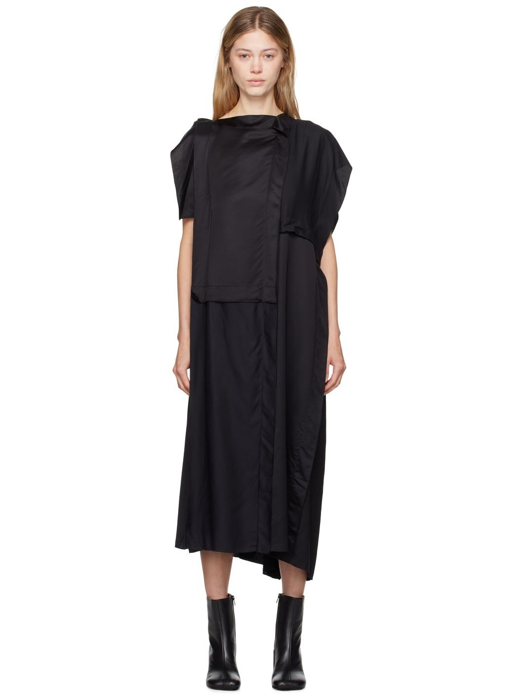 Maison Margiela oc11z0925 Asymmetrical Midi Dress in Black Size L / US 10 / IT 46 - 1 Thumbnail