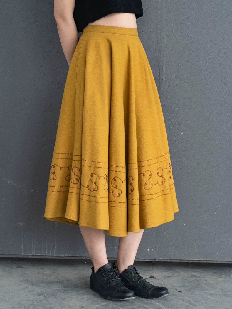 Other KENZO Jiang yellow woolen embroidered skirt vintage Size 24" / US 00 / IT 34 - 6 Thumbnail