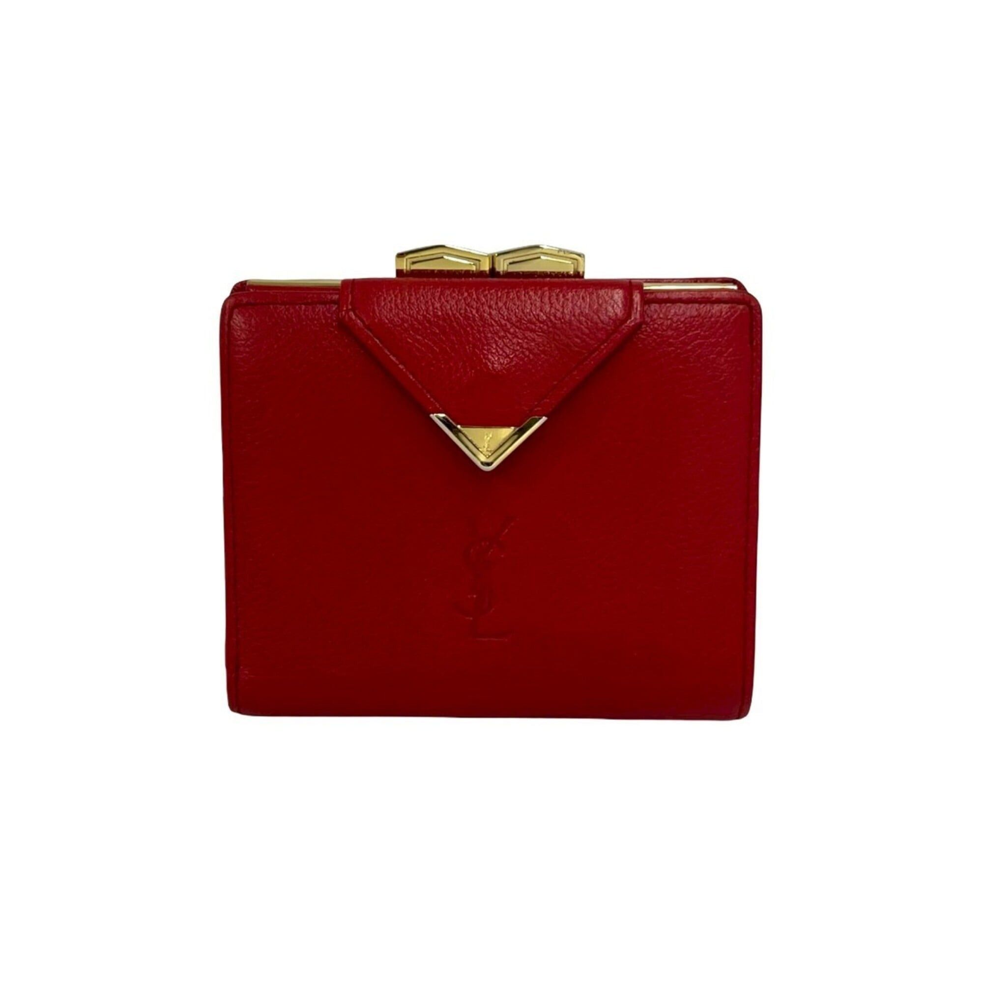 Yves Saint Laurent YVES SAINT LAURENT Vintage YSL Logo Leather Bi-fold Wallet with Clasp Closure, Red, 281-3 Size ONE SIZE - 1 Thumbnail