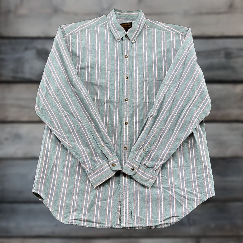 Eddie Bauer VINTAGE Eddie Bauer Shirt Men XLT Green Vertical Striped Button Down Long Sleeve Size US XL / EU 56 / 4 - 1 Thumbnail