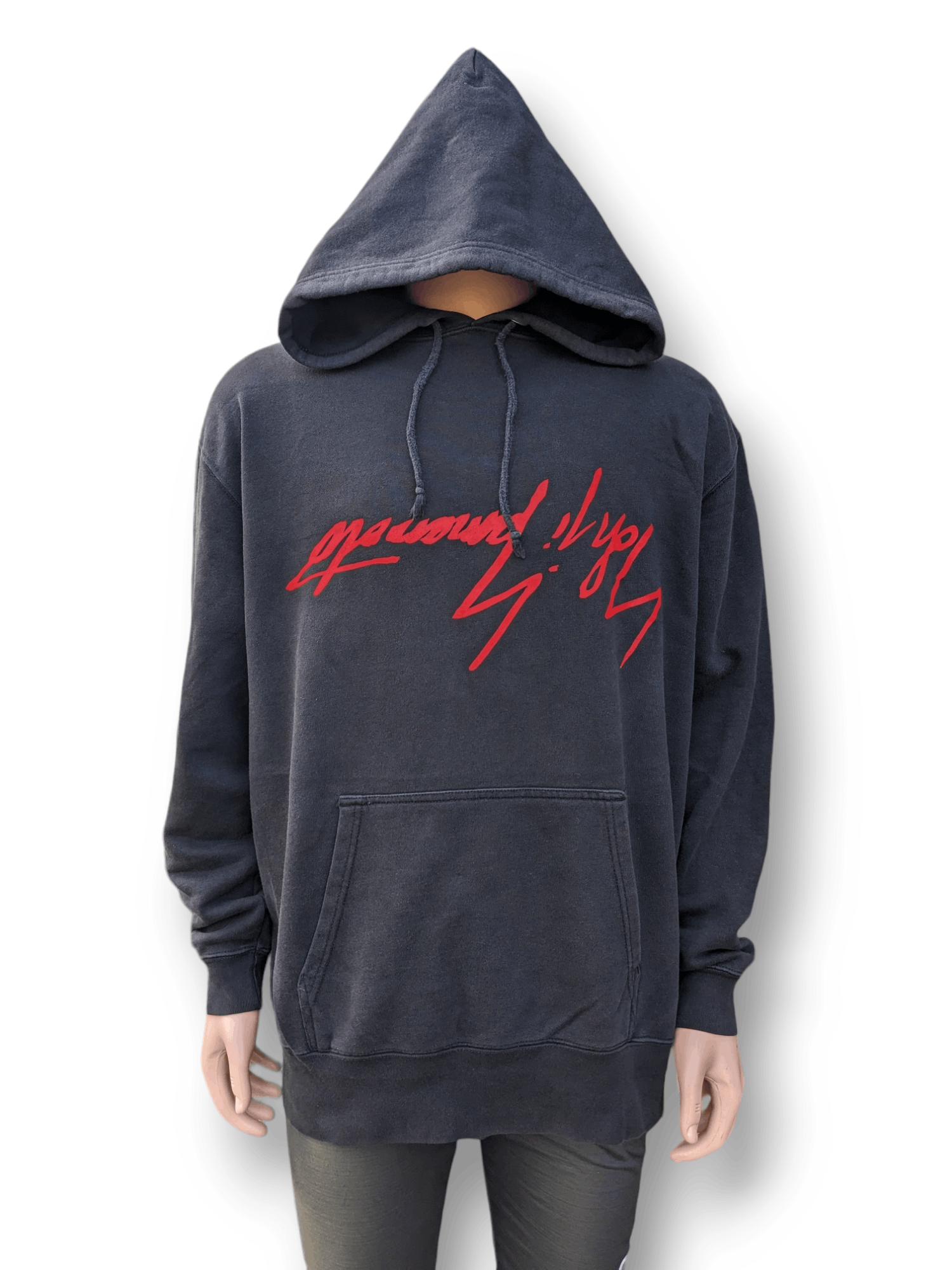 image of Groundy x Yohji Yamamoto By Ground Y Upside Down Logo Hoodie Hoodie in Black, Men's (Size Large)