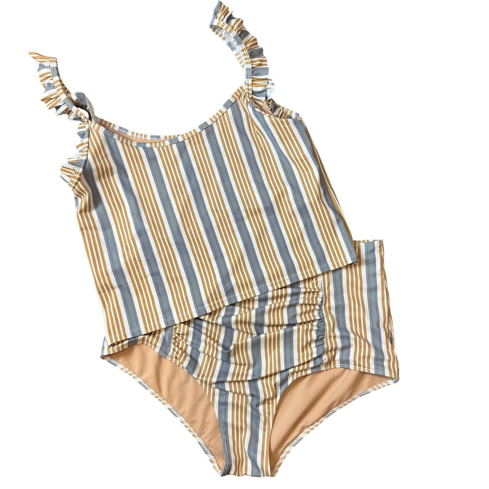 Other Kortni Jeanne Swimsuit Hight Waist Bottoms Ruffle Top Stripe Size ONE SIZE - 1 Thumbnail