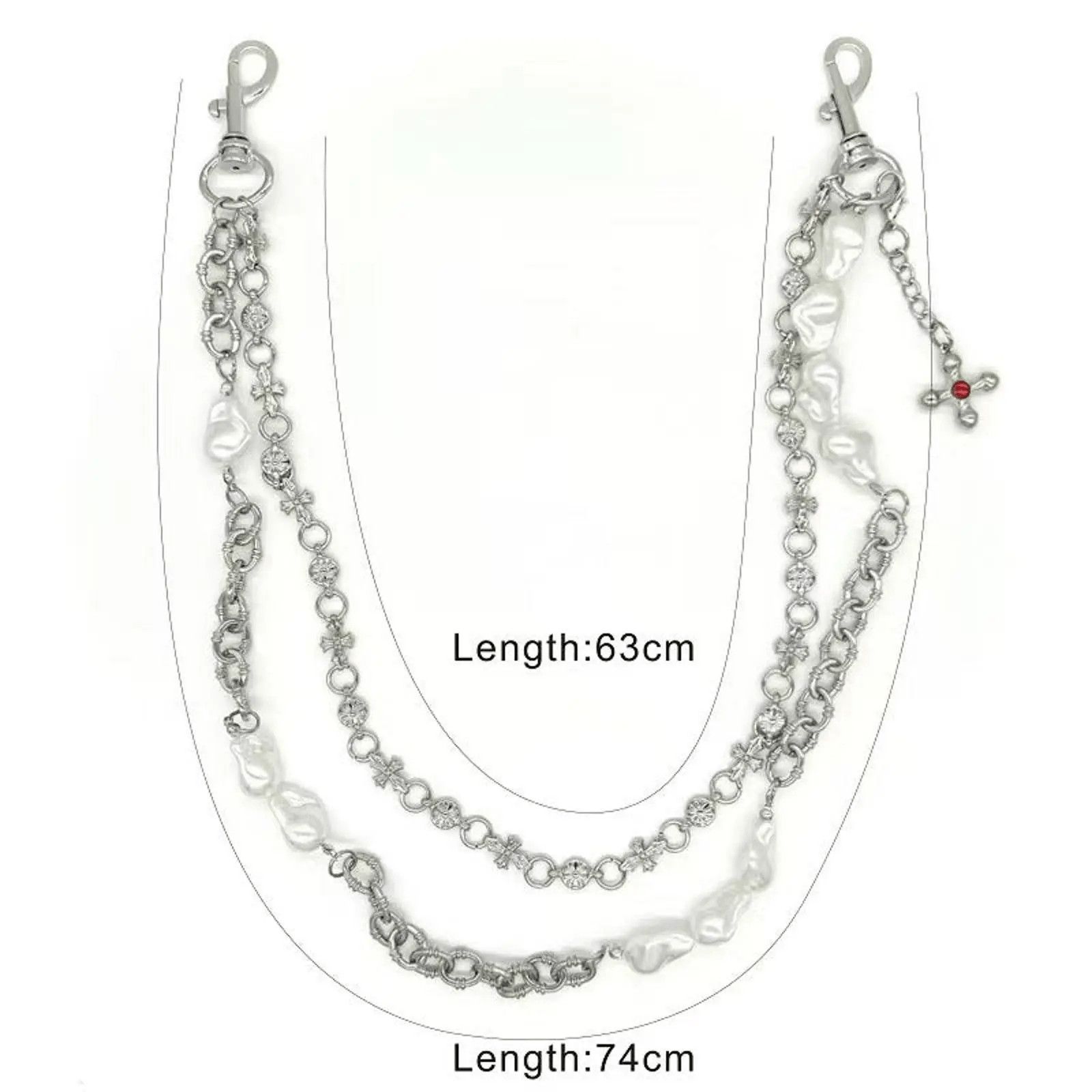 Jewelry Silver Chain with Pearl Accents, Men's Layered Wallet Chain Size ONE SIZE - 2 Thumbnail