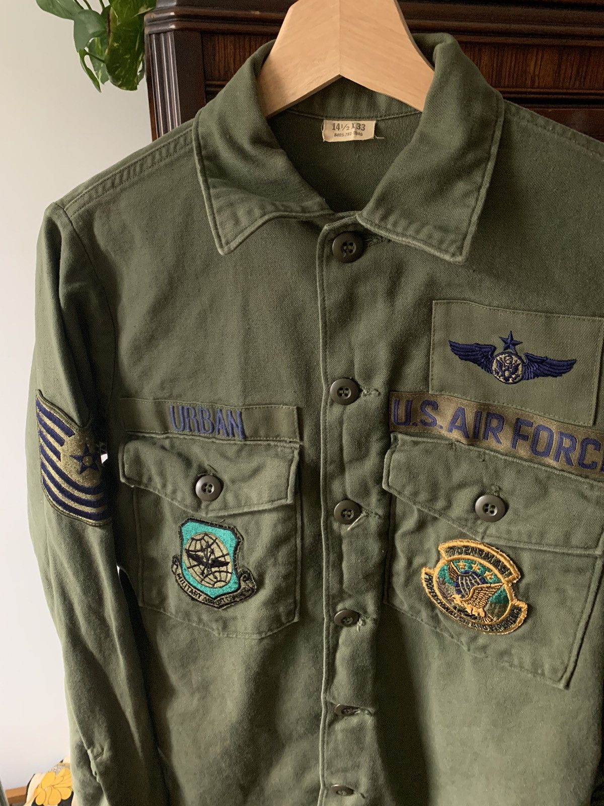 image of Military x Vintage Vietnam Usaf OG 107 Sateen Class 1 Shirt With Patches in Olive (Size Small)