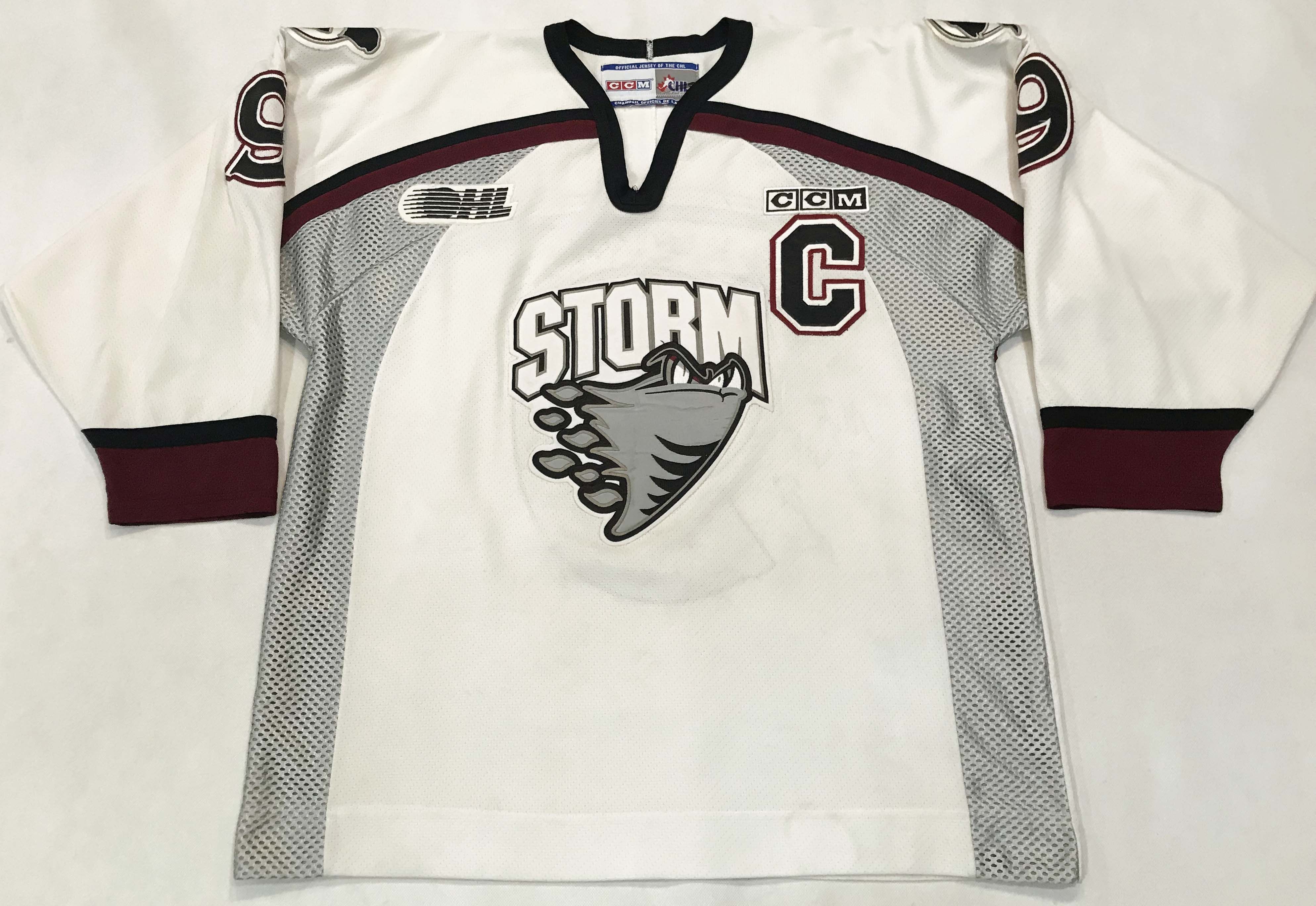 image of Ccm Guelph Storm St. Pierre 9 Ohl Hockey Jersey in White, Men's (Size Large)