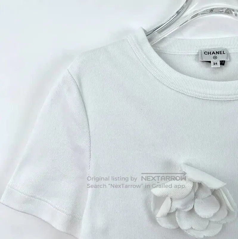 Chanel Chanel White Cotton T-Shirt with Floral Design . Size XXS / US 00 / IT 34 - 3 Thumbnail