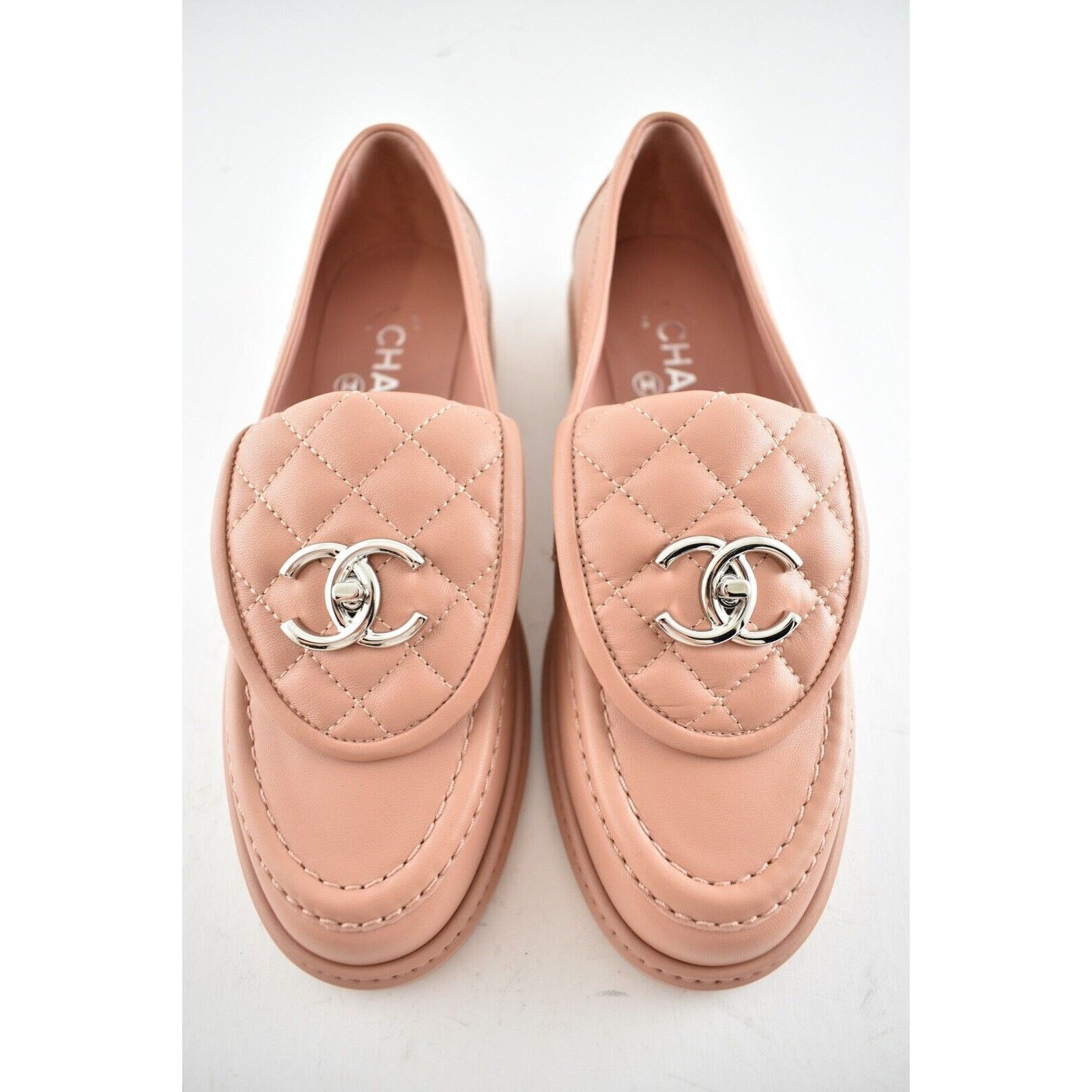 Chanel Quilted Flap Turnlock Mule Slip Flat Loafer 38.5