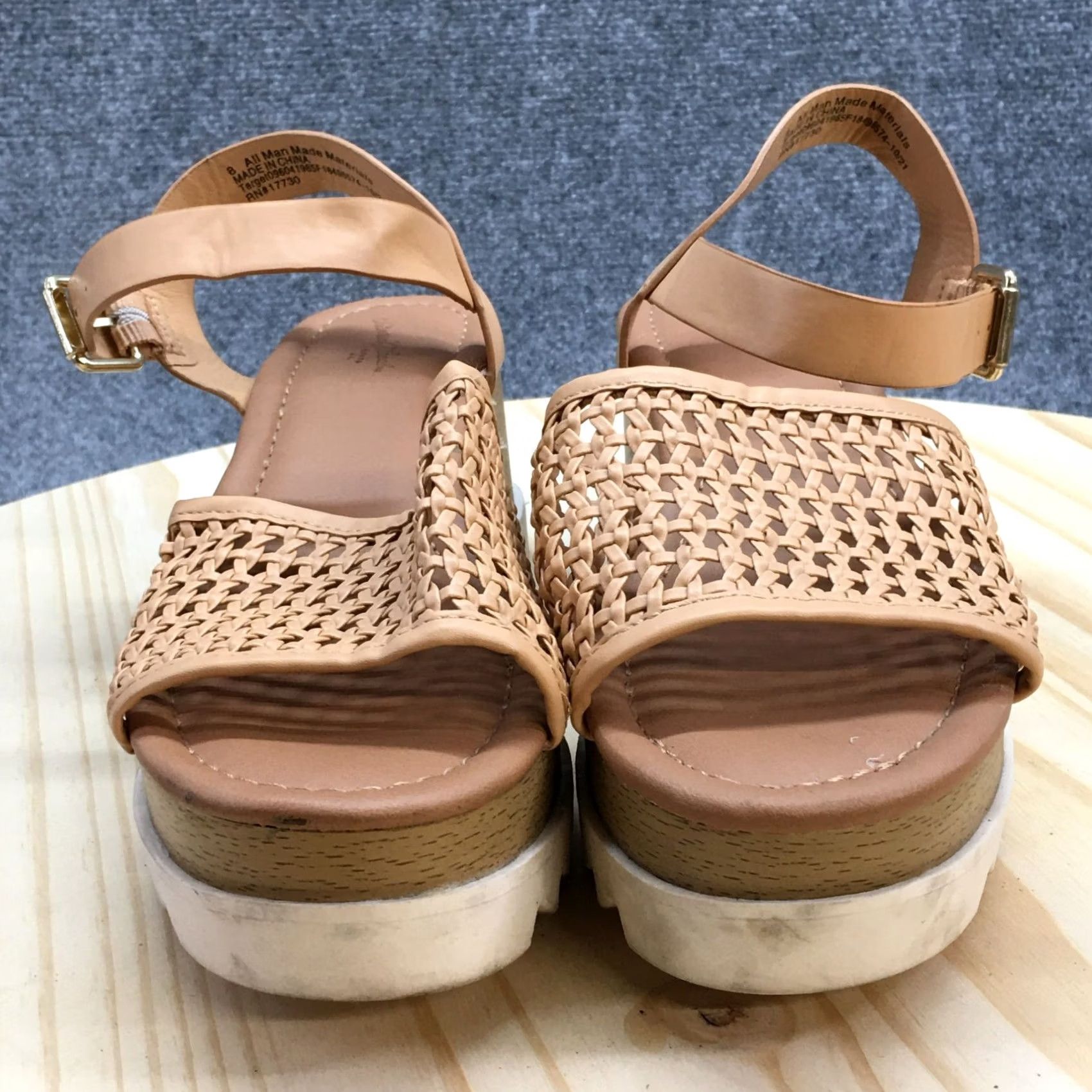 Vintage Universal Thread Sandals Womens 8 Alba Platform Ankle Straps Beige Faux Leather Size US 8 / IT 38 - 4 Thumbnail