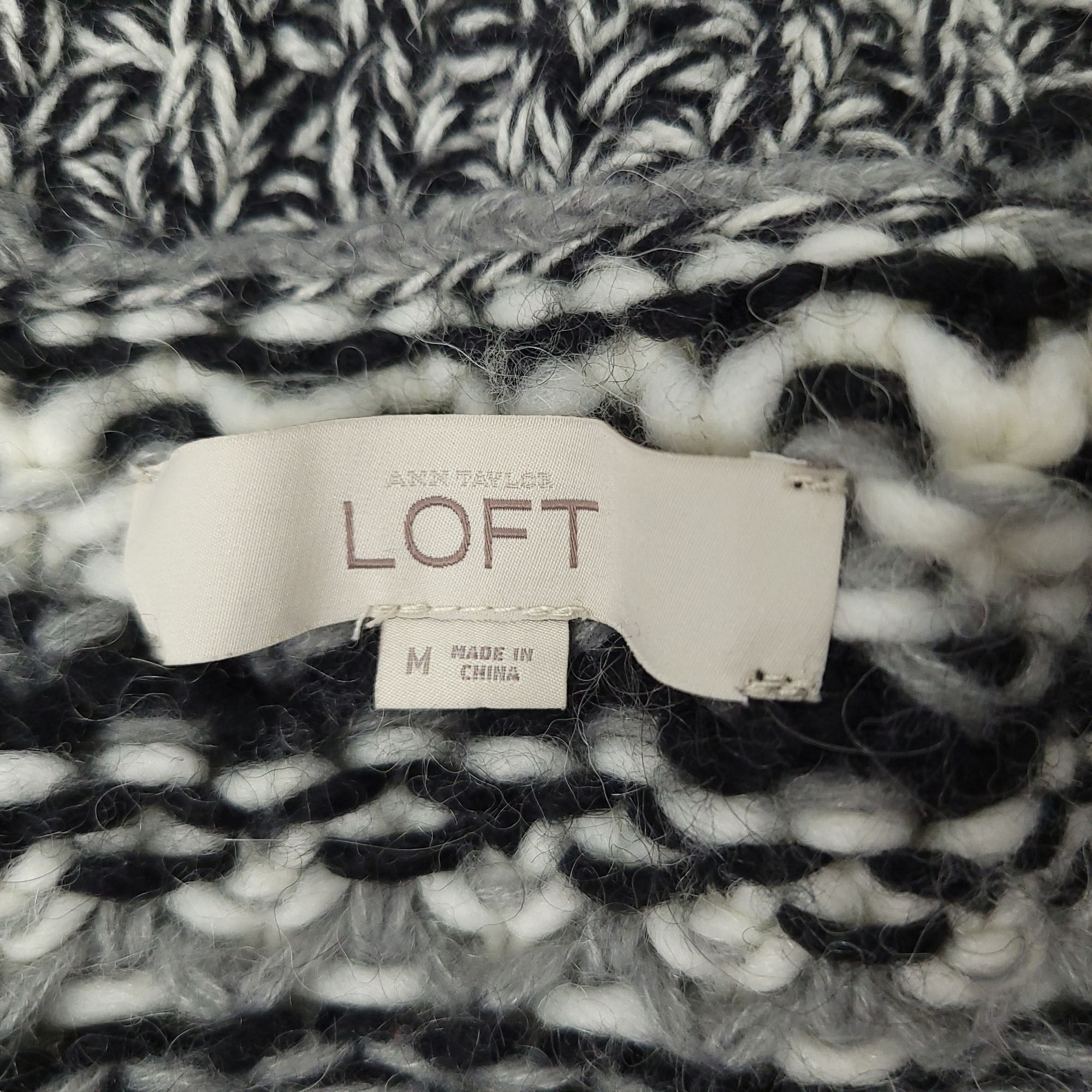 Loft Ann Taylor LOFT Cardigan Sweater M Black White Marled Knit Size M / US 6-8 / IT 42-44 - 9 Thumbnail