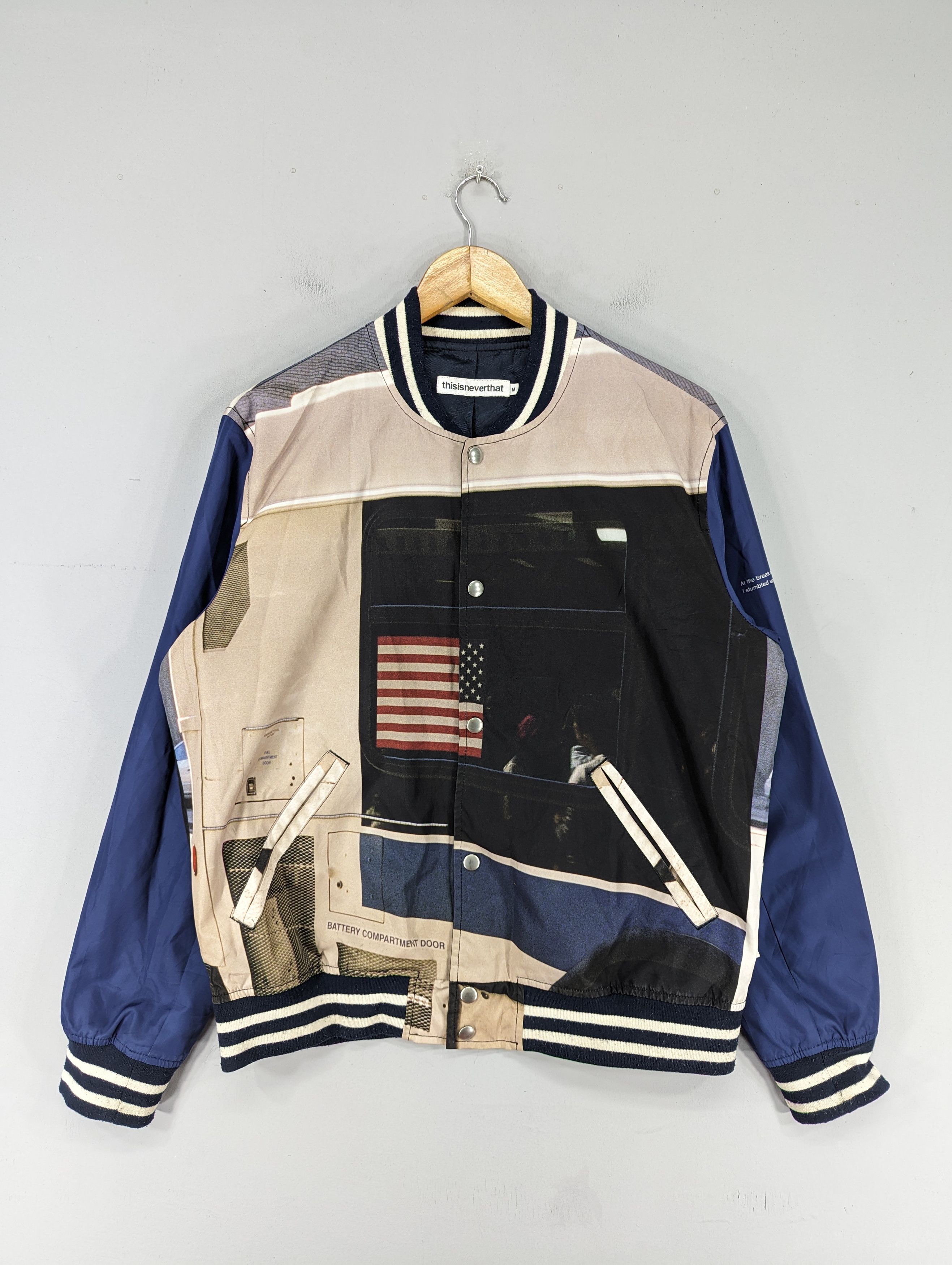 image of thisisneverthat Overprint Snap Button Varsity Jacket, Men's (Size Medium)