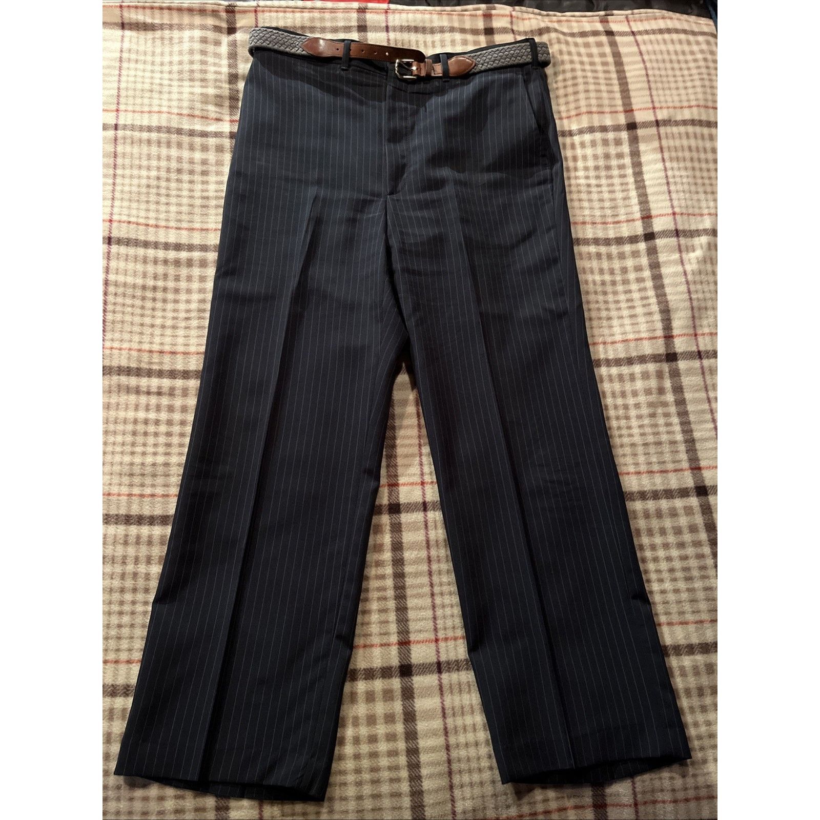 Haggar Haggar Vintage Pants Men 36x29 Navy Blue Stripe Dacron Rayon Size US 36 / EU 52 - 2 Thumbnail