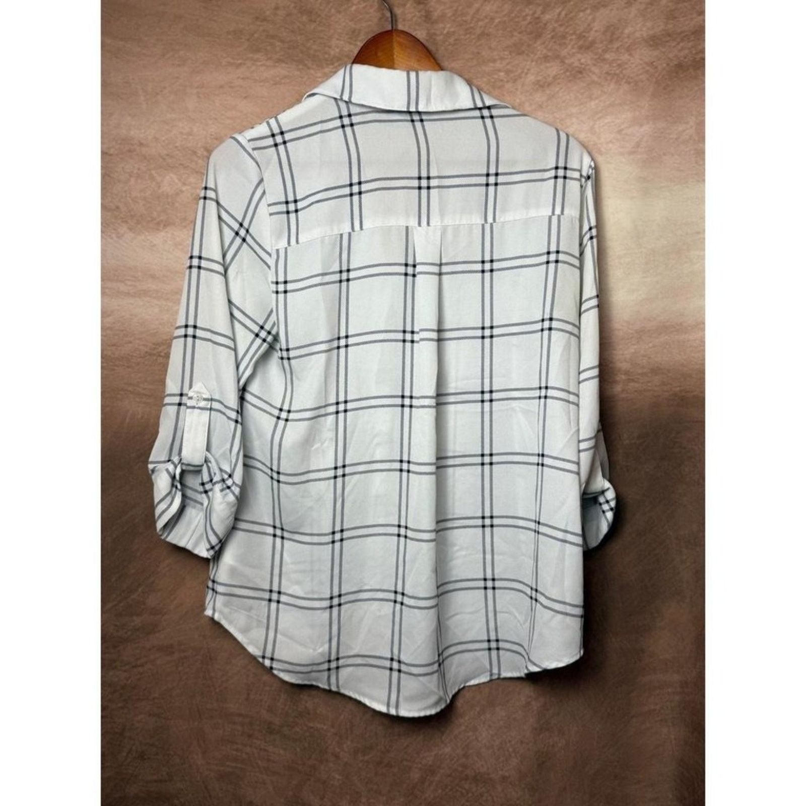 Other Fortune + Ivy White Black Plaid Blouse M Roll Tab Sleeve Top Size M / US 6-8 / IT 42-44 - 4 Thumbnail