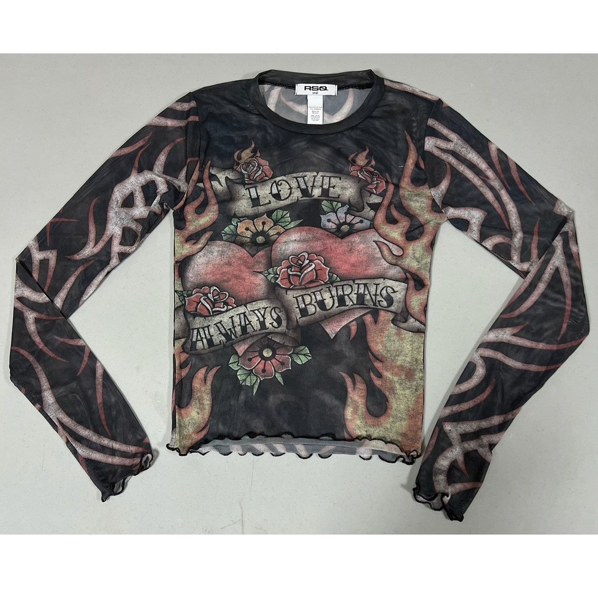 Rsq ‘Love Always Burns’ Y2K Heart Flames Shirt Top Tee Size S 🔥✨ Size S / US 4 / IT 40 - 2 Thumbnail