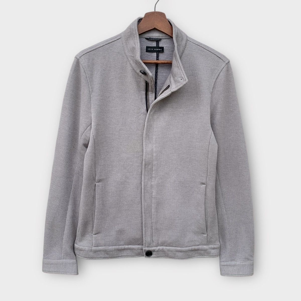 Tete Homme TETE HOMME MINIMALIST LIGHT GREY STAND COLLAR ZIP UP JACKET Size US S / EU 44-46 / 1 - 1 Thumbnail