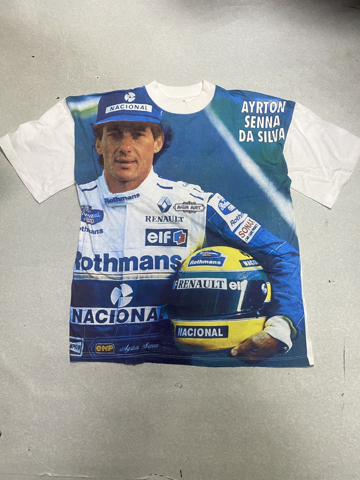 Formula 1 × Vintage Vintage Art Ayrton Senna Da Silva Mega Print T Shirt Size US L / EU 52-54 / 3 - 3 Thumbnail