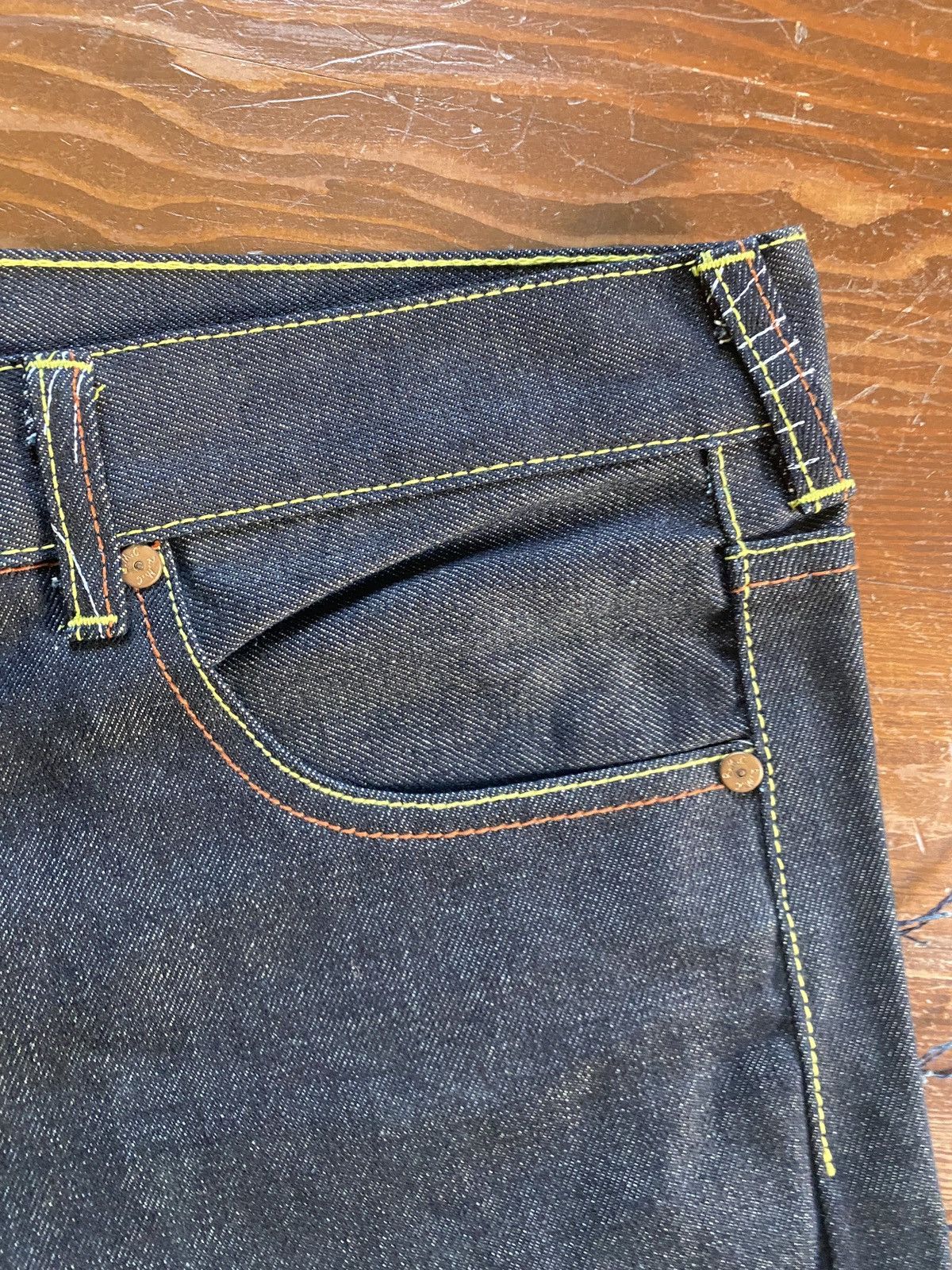 RMC Jeans Red Monkey Company Embroider Wide Denim Jean Shorts Selvedge Size US 39 - 9 Thumbnail