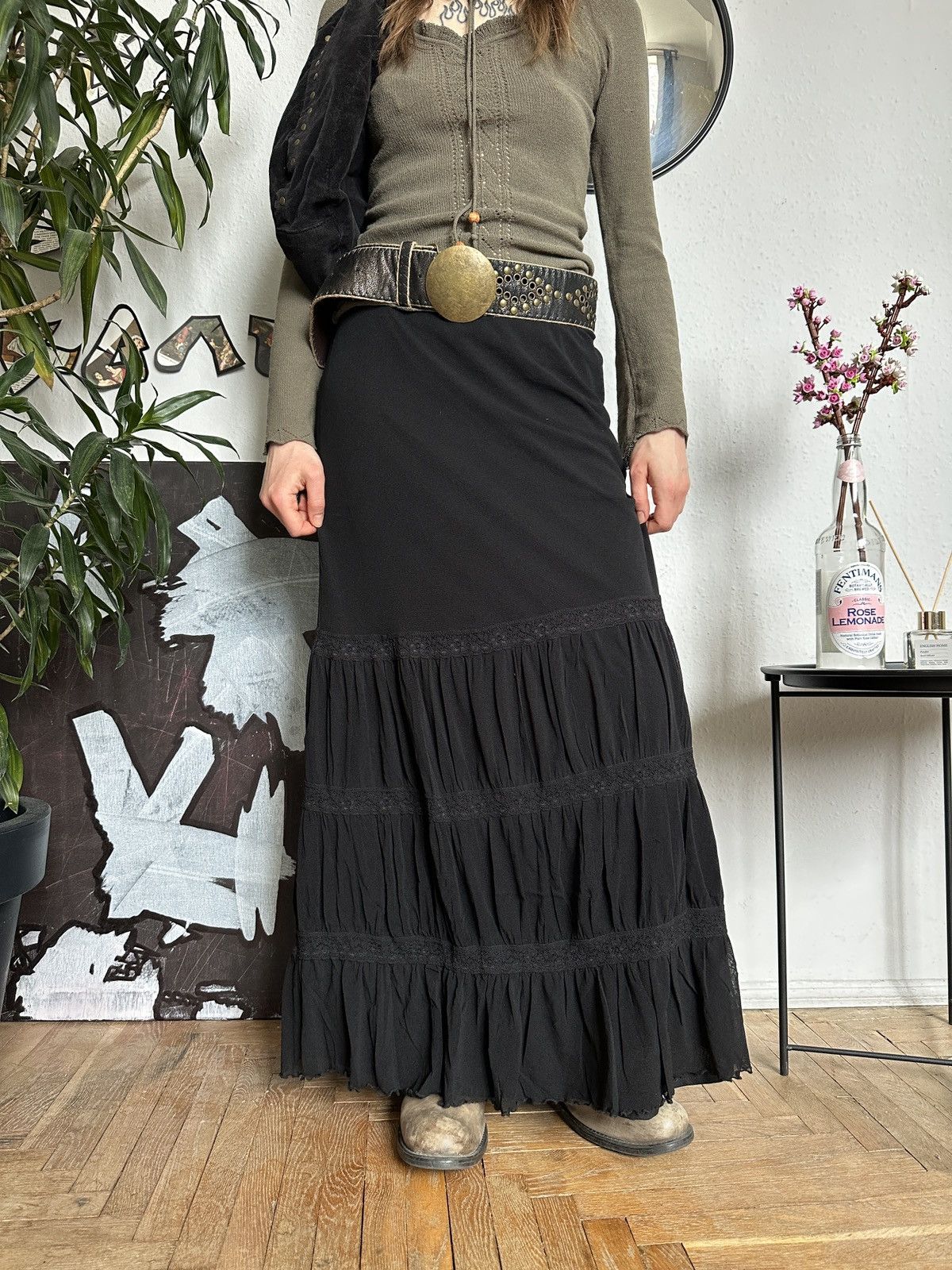 Japanese Brand Ruched Ruffle Lace Mesh Layered Whimsical Gothic Skirt Size 32" / US 10 / IT 46 - 7 Thumbnail