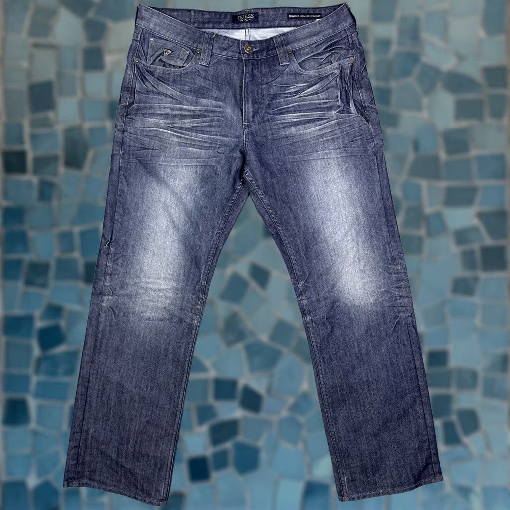 Guess GUESS Jeans Mens 34x32 Raw Denim Streetwear Desmond Relaxed Straight Y2K Whisker Jeans Size 34 Blue 100% Cotton Regular Mens Size US 34 / EU 50 - 1 Thumbnail