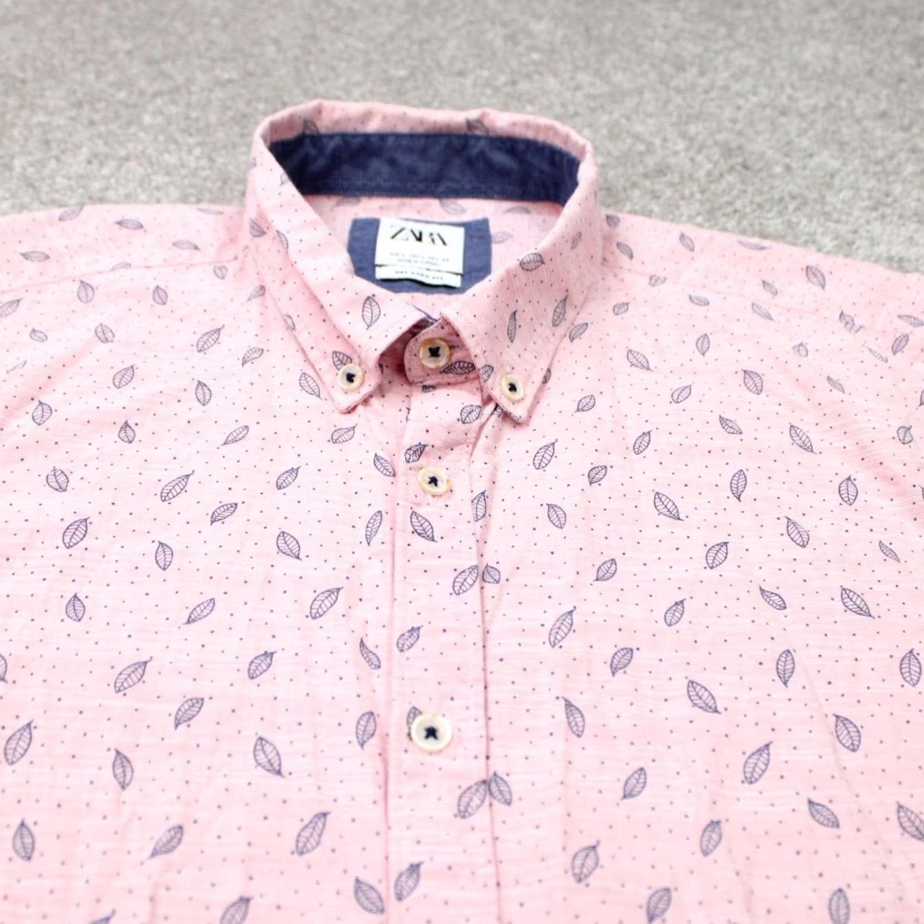 Zara Zara Shirt Mens Large Pink Relaxed Geometric AOP Button-Up Long Sleeve Cotton L/S Printed Leaves Flower Mermaid Print Holiday Casual Daywear Size US L / EU 52-54 / 3 - 5 Thumbnail