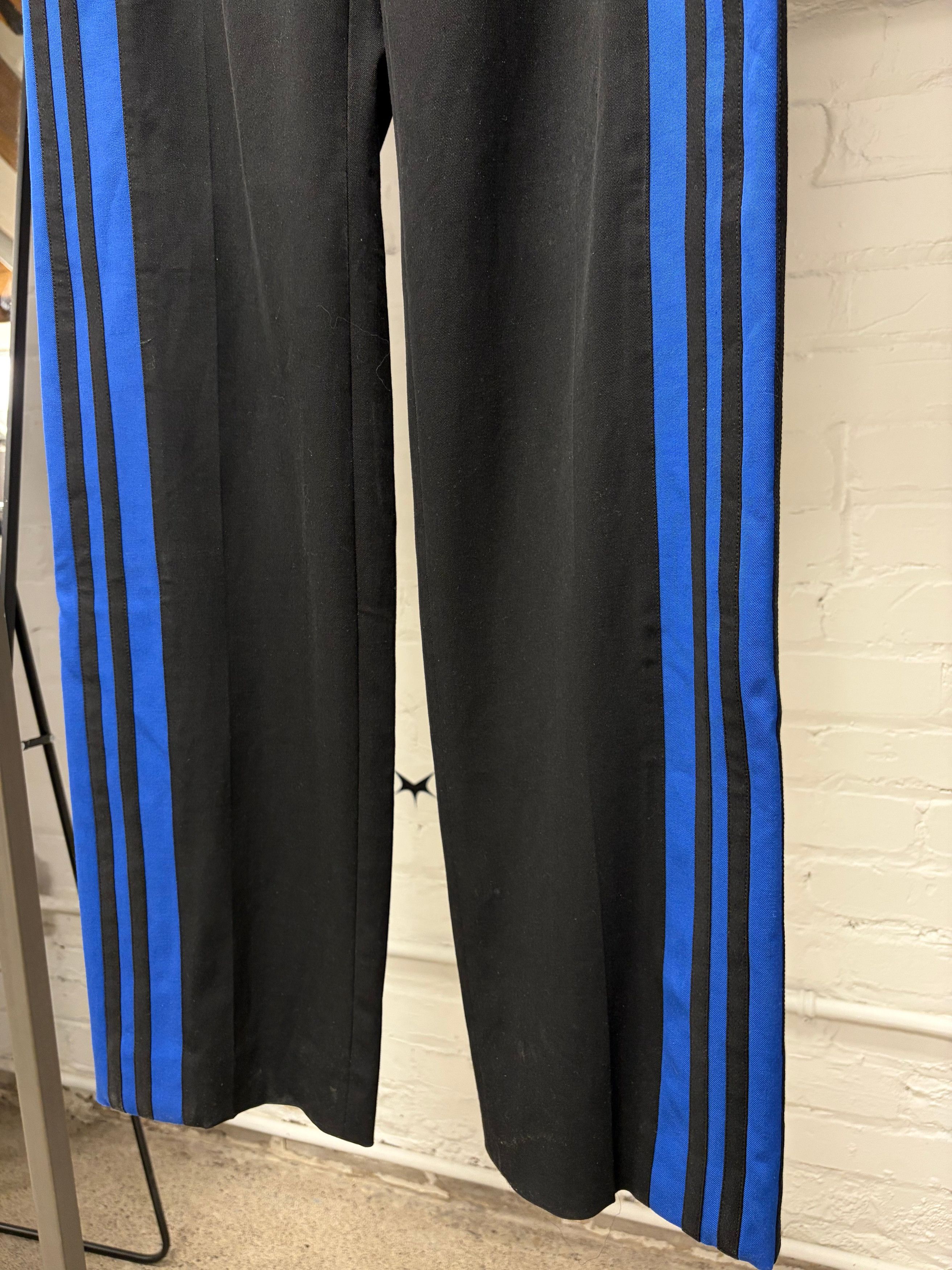 Balenciaga SAMPLE Balenciaga Black/Blue Striped Side Seam Straight Leg Trousers Size US 32 / EU 48 - 2 Thumbnail