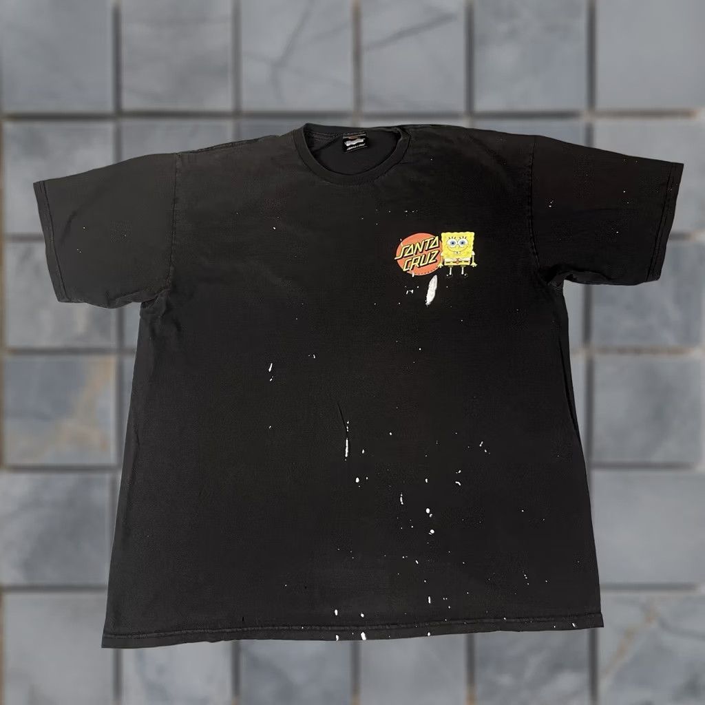 Vintage VINTAGE Santa Cruz Shirt Mens XL Black Spongebob Skate Skateboarding Distressed Painted Size US XL / EU 56 / 4 - 1 Thumbnail
