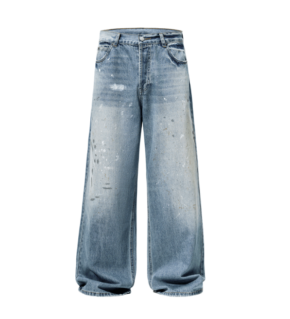 Japanese Brand × Jean Ink splash trend loose straight ice blue jeans for men Size US 32 / EU 48 - 6 Thumbnail