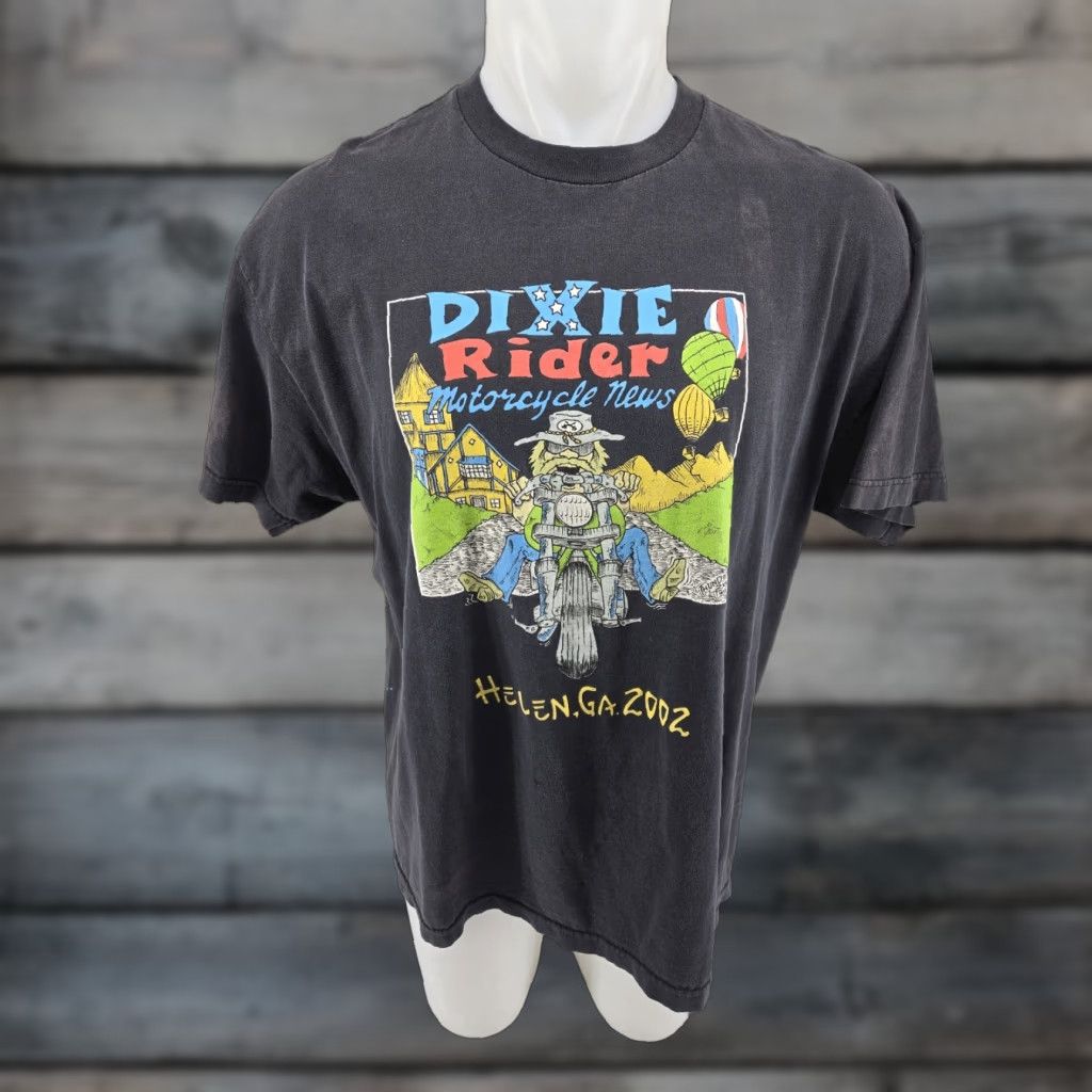 Vintage VINTAGE Heavy Distressed Dixie Rider Motorcycle Helen GA 2002 Men's XL Shirt Size US XL / EU 56 / 4 - 1 Thumbnail