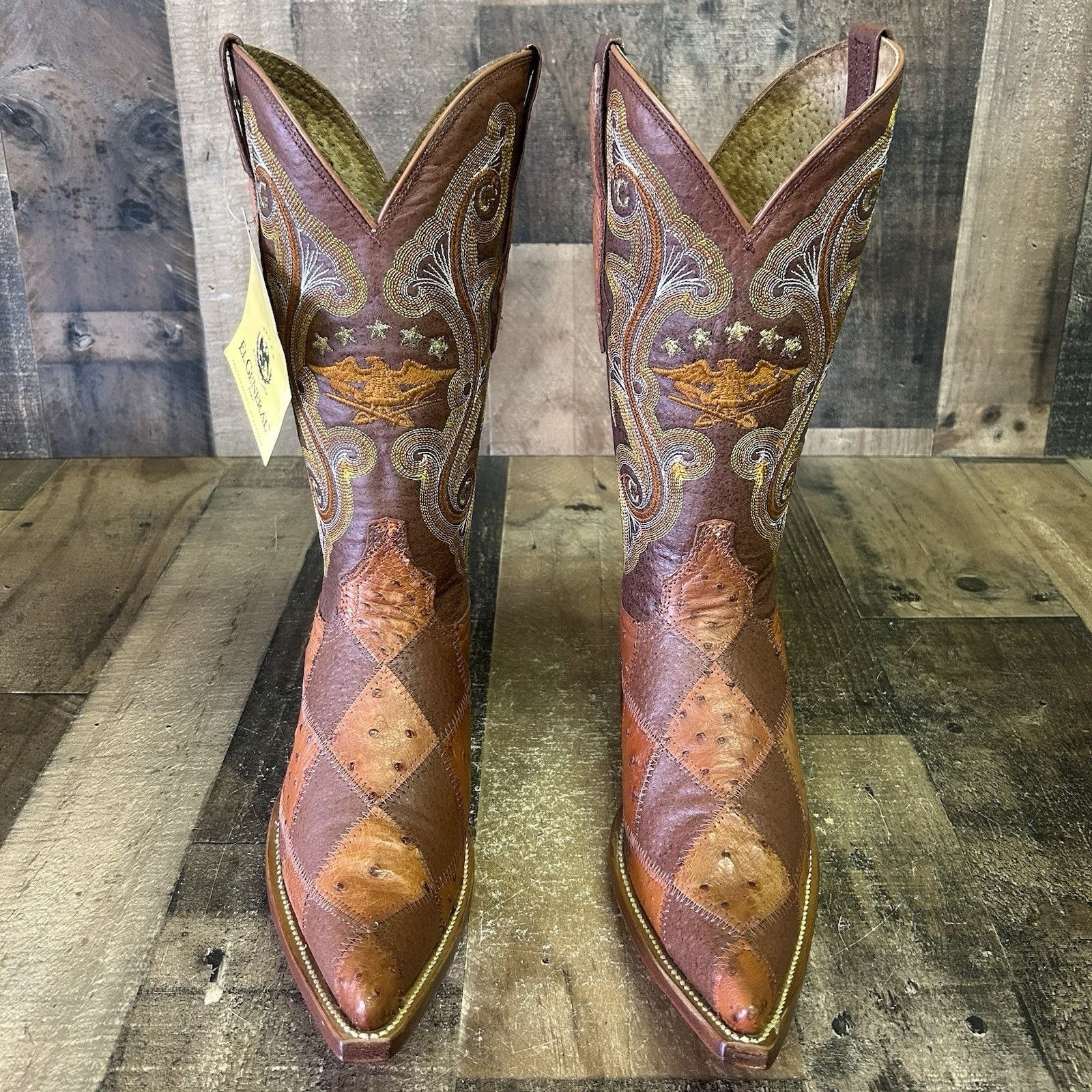 Vintage El General Pointed Toe Patchwork Ostrich Cowboy Boots Mens 8 Size US 8 / EU 41 - 11 Thumbnail