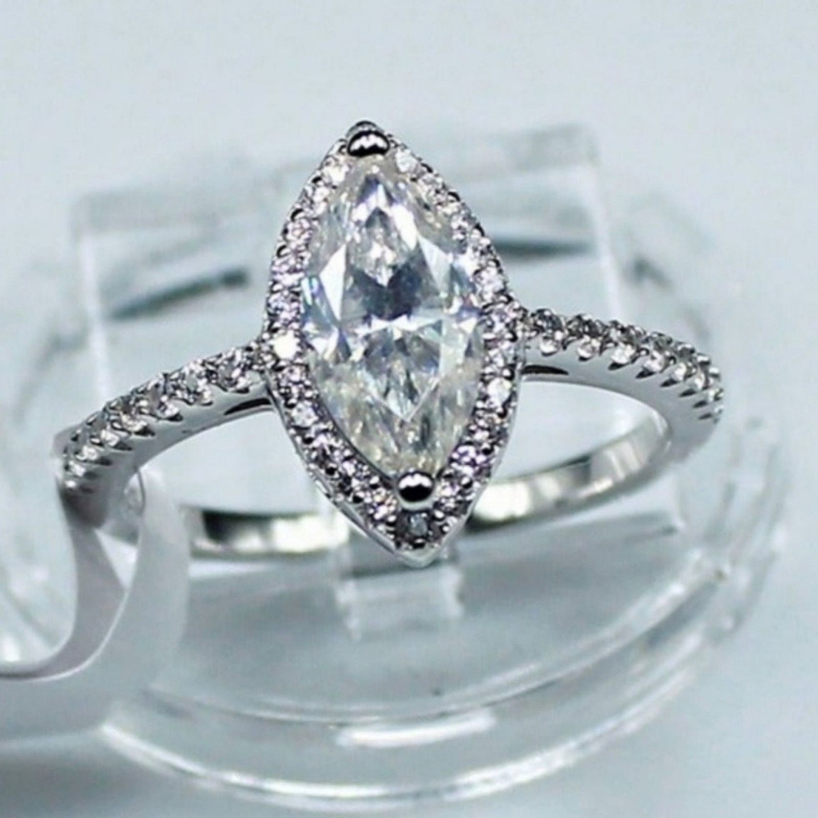 Other Moissanite Ring Marquise Cut Halo Pave Silver 7 NWT Size ONE SIZE - 3 Thumbnail