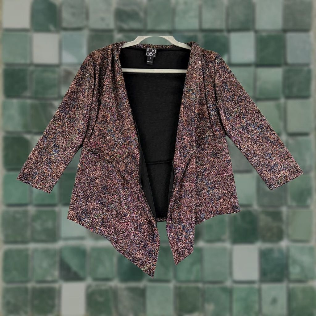 Vintage Clara Sun Woo Waterfall Cardigan Womens Small Metallic Open Front 3/4 Sleeve Size S / US 4 / IT 40 - 1 Thumbnail