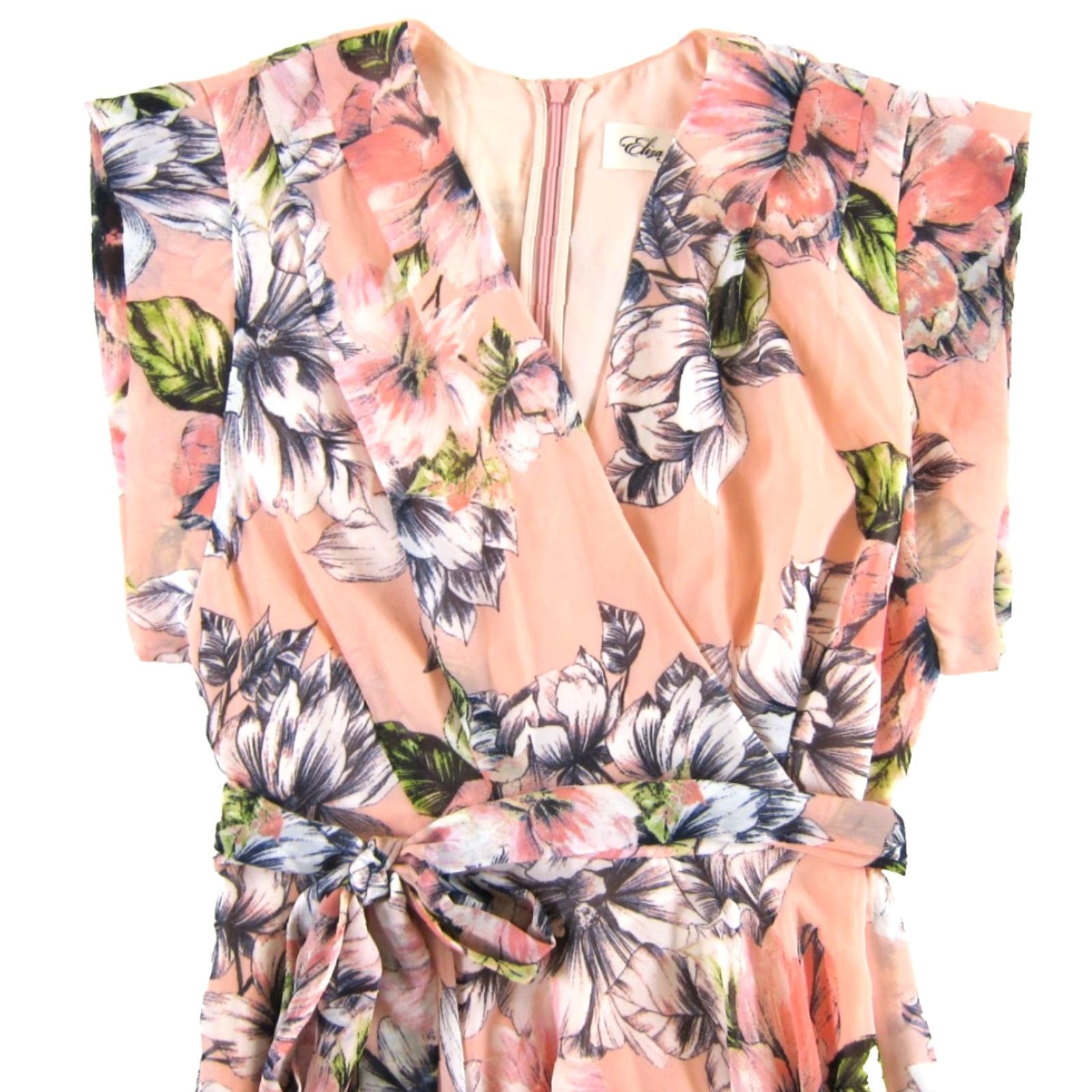 Vintage Eliza J Pink Green White Floral Cap Sleeve V-Neck High Low Maxi Dress Size 0 Size XS / US 0-2 / IT 36-38 - 4 Thumbnail